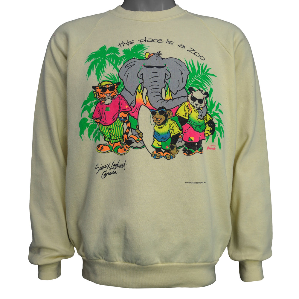 Vintage - This Place Is a Zoo Spell-Out Crew Neck Sweatshirt 1989 Large Vintage Retro