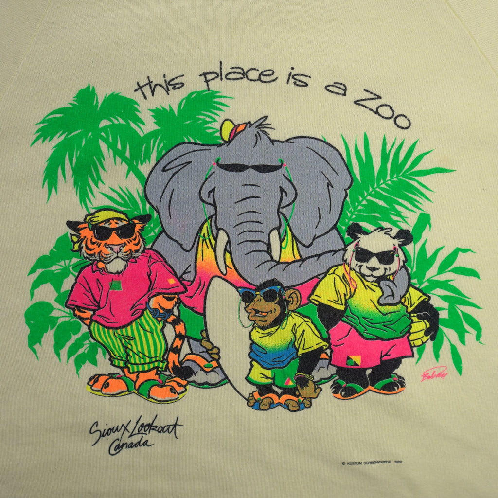 Vintage - This Place Is a Zoo Spell-Out Crew Neck Sweatshirt 1989 Large Vintage Retro