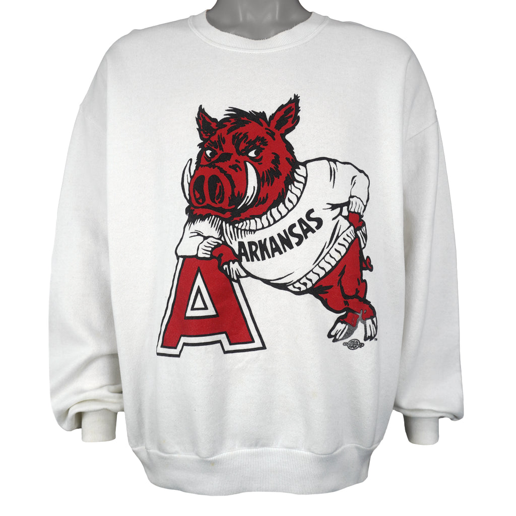 NCAA (Jerzees) - Arkansas Razorbacks Big Logo Sweatshirt 1990s X-Large Vintage Retro