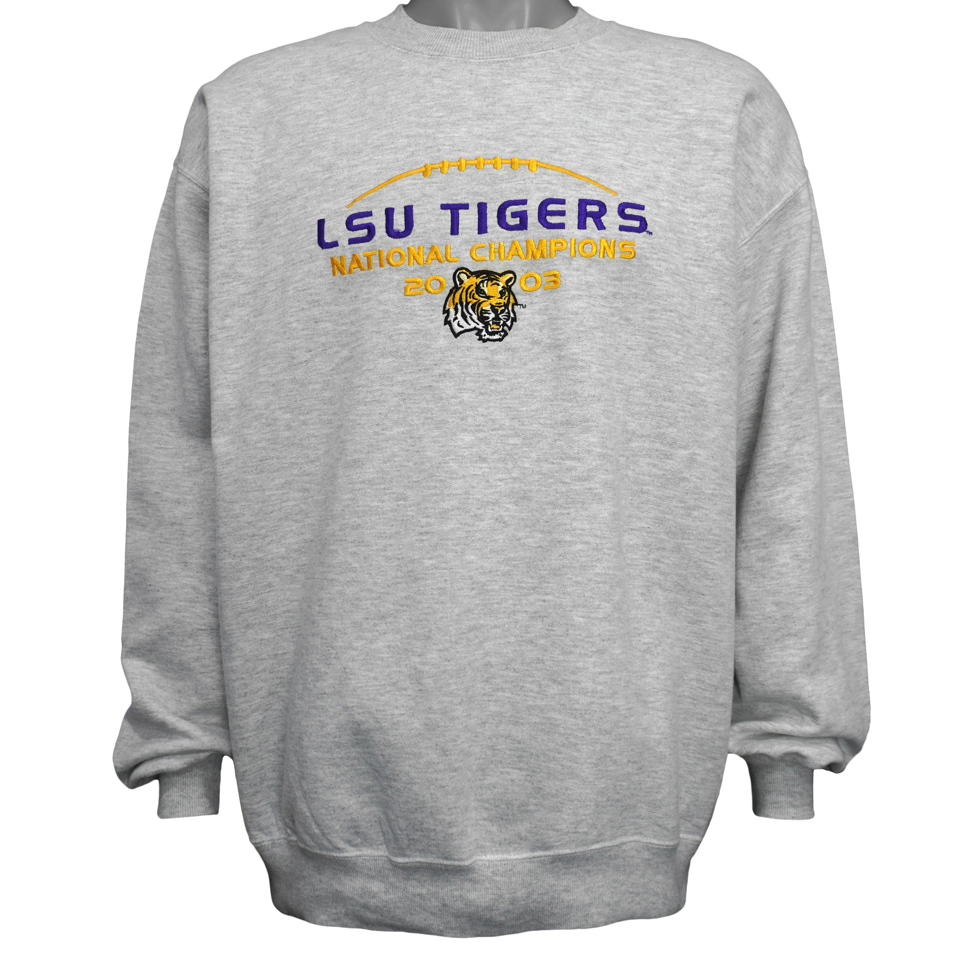 NCAA (Jerzees) - LSU Tigers Champions Crew Neck Sweatshirt 2003 Large Vintage Retro