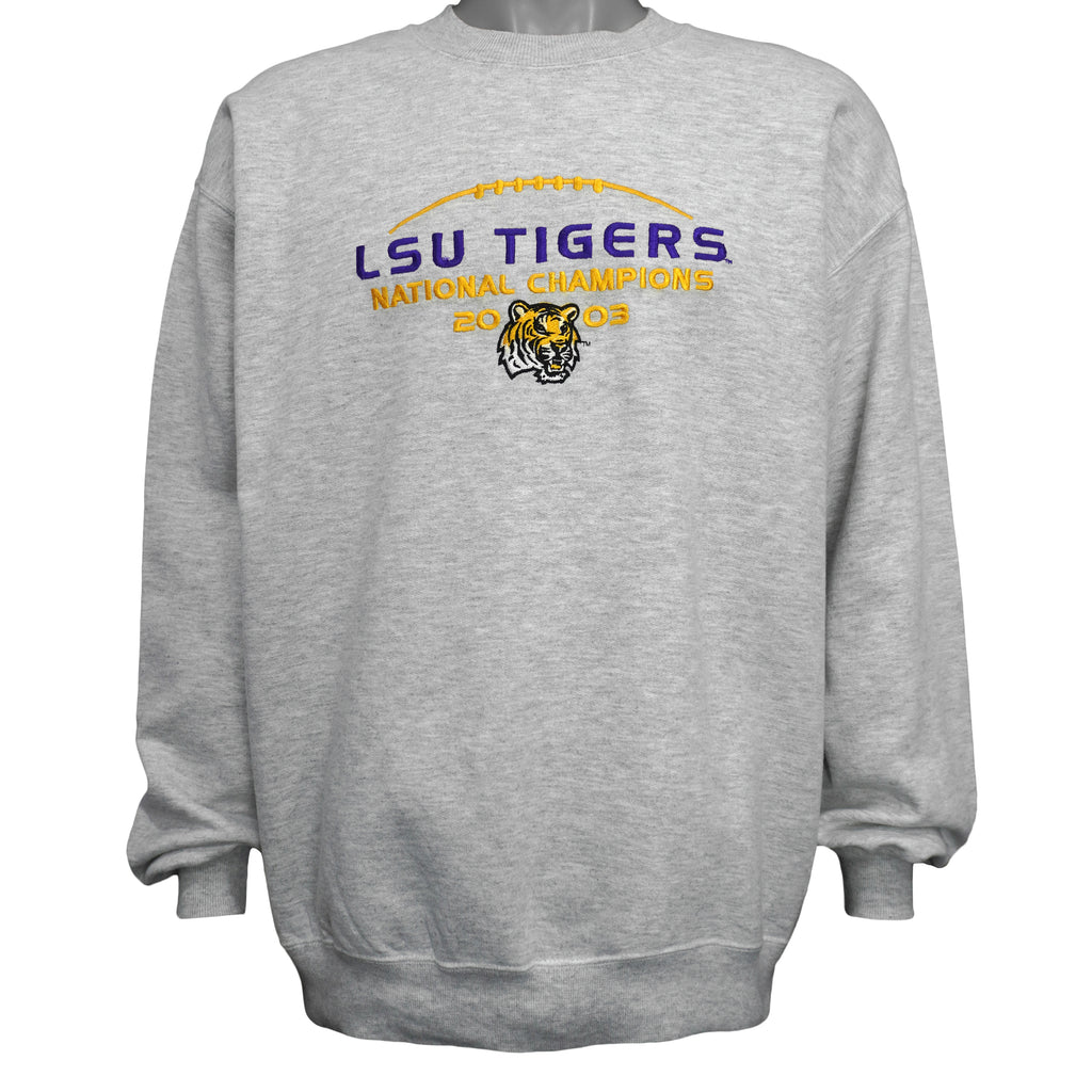 NCAA (Jerzees) - LSU Tigers Champions Crew Neck Sweatshirt 2003 Large Vintage Retro