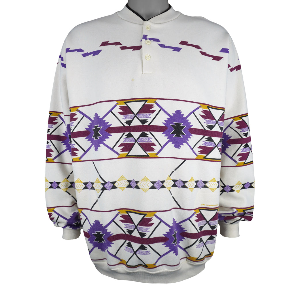 Vintage (AU) - Southwestern Geometric Button-Up Sweatshirt 1992 X-Large Vintage Retro