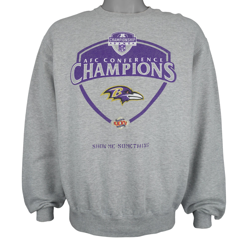 Nike - NFL Baltimore Ravens, Super Bowl XXXV Champions Crew Neck Sweatshirt 1990s Medium Vintage Retro Football
