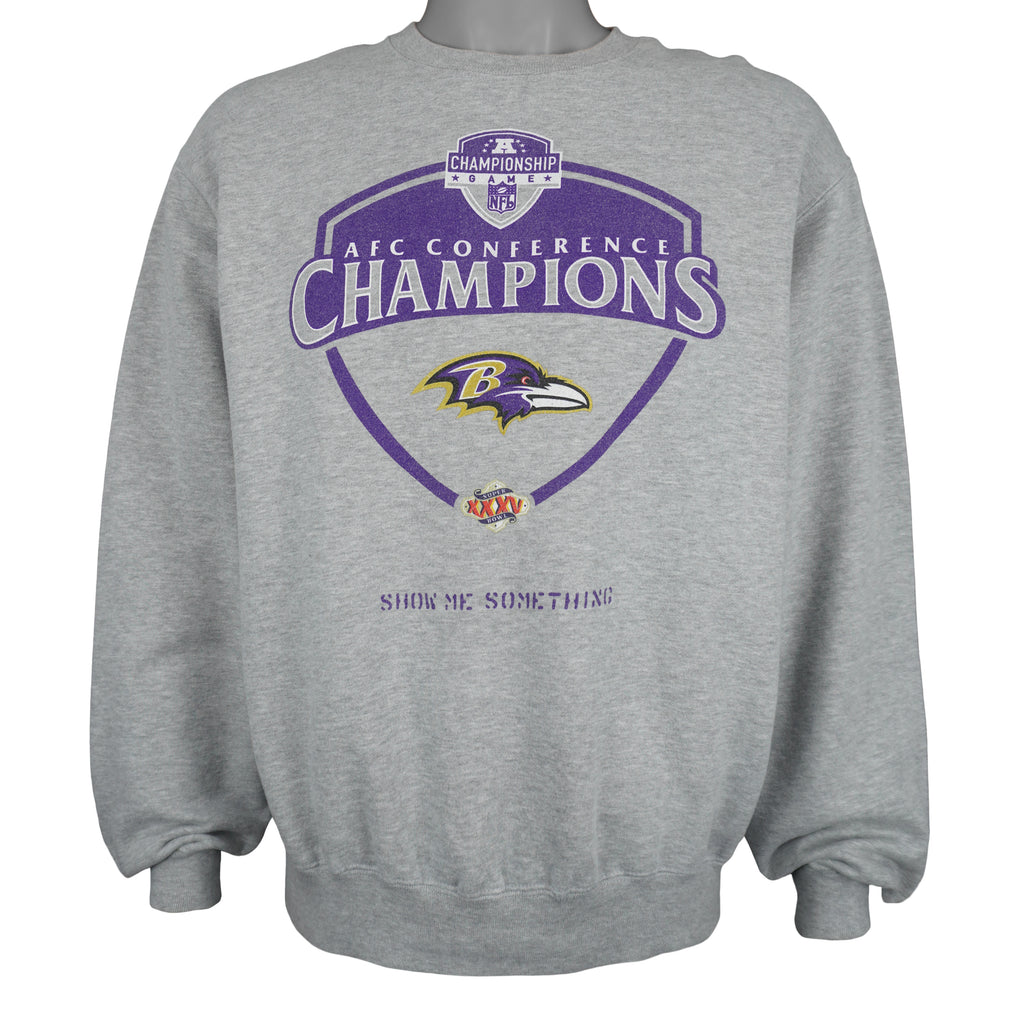 Nike - NFL Baltimore Ravens, Super Bowl XXXV Champions Crew Neck Sweatshirt 1990s Medium Vintage Retro Football