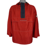 Tommy Hilfiger - Red Athletics 1/4 Zip-Up Hooded Windbreaker 1990s Large Vintage Retro