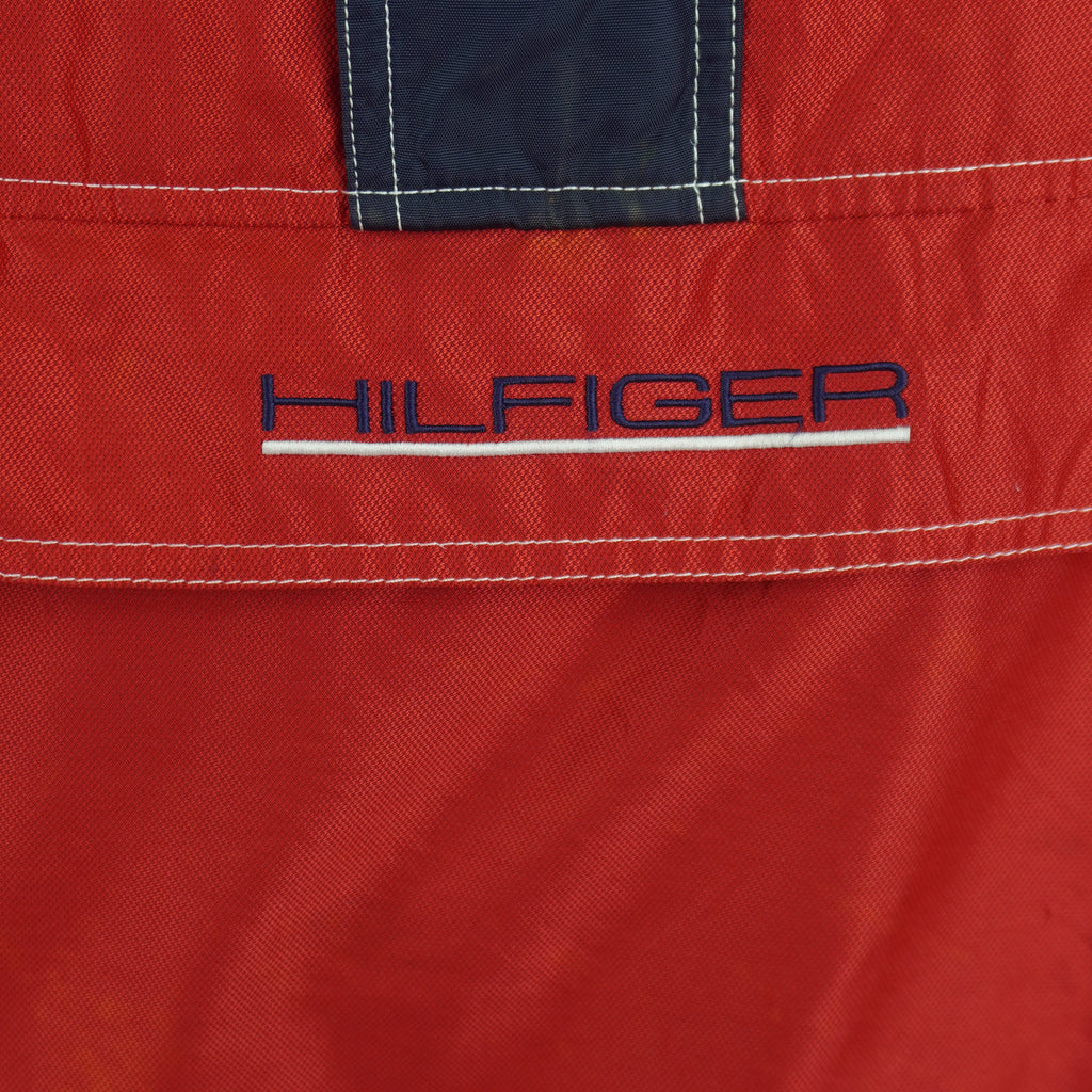 Tommy Hilfiger - Red Athletics 1/4 Zip-Up Hooded Windbreaker 1990s Large Vintage Retro