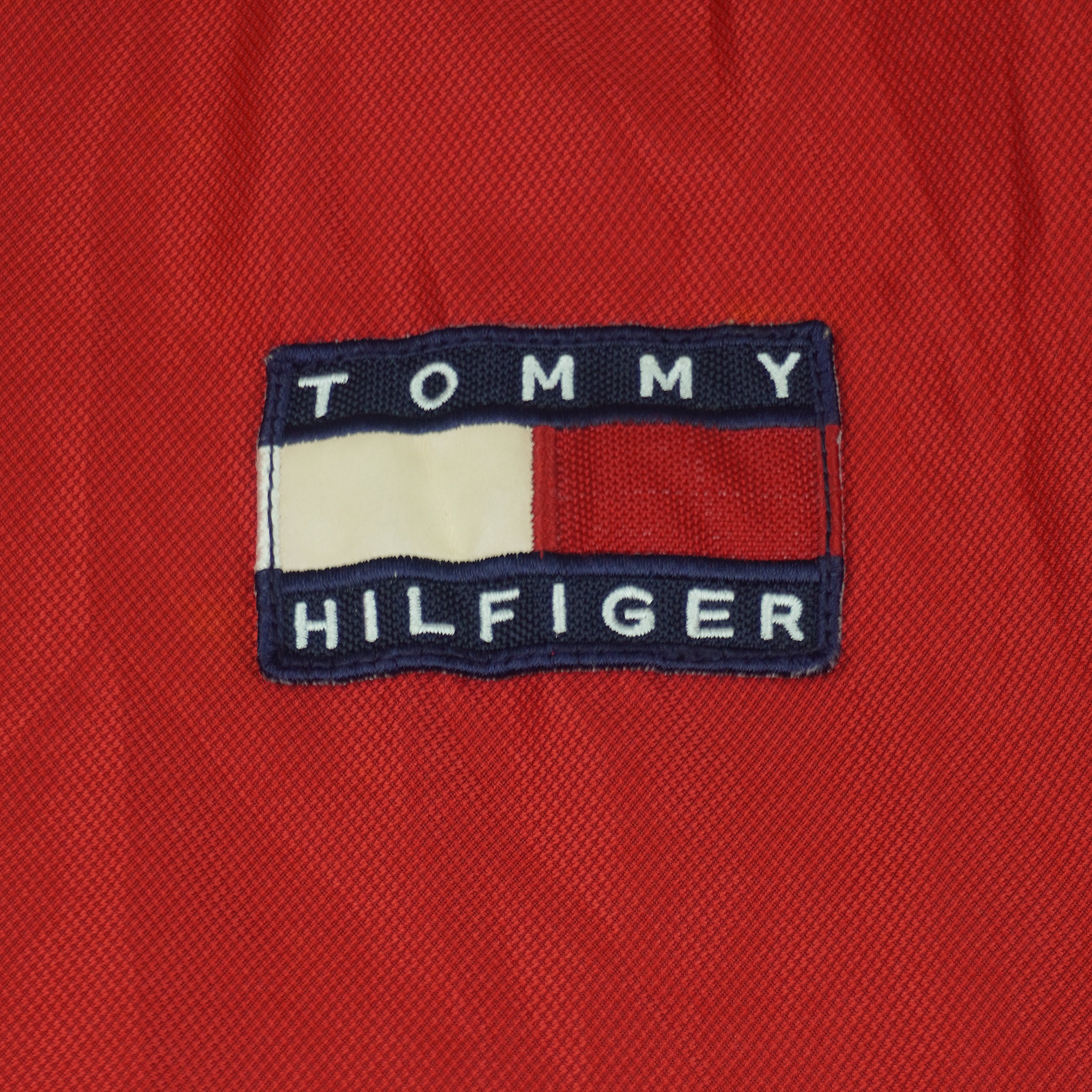 Tommy Hilfiger - Red Athletics 1/4 Zip-Up Hooded Windbreaker 1990s Large Vintage Retro