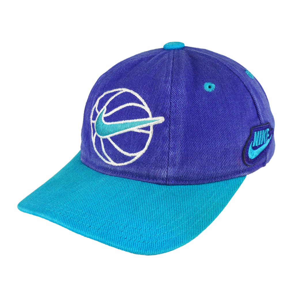 Nike - Blue & Teal Basketball Snapback Hat 1990s OSFA Vintage Retro