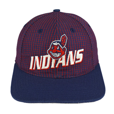 MLB (Logo Athletic) - Cleveland Indians Spell-Out Plaid Strapback Hat 1990s OSFA
