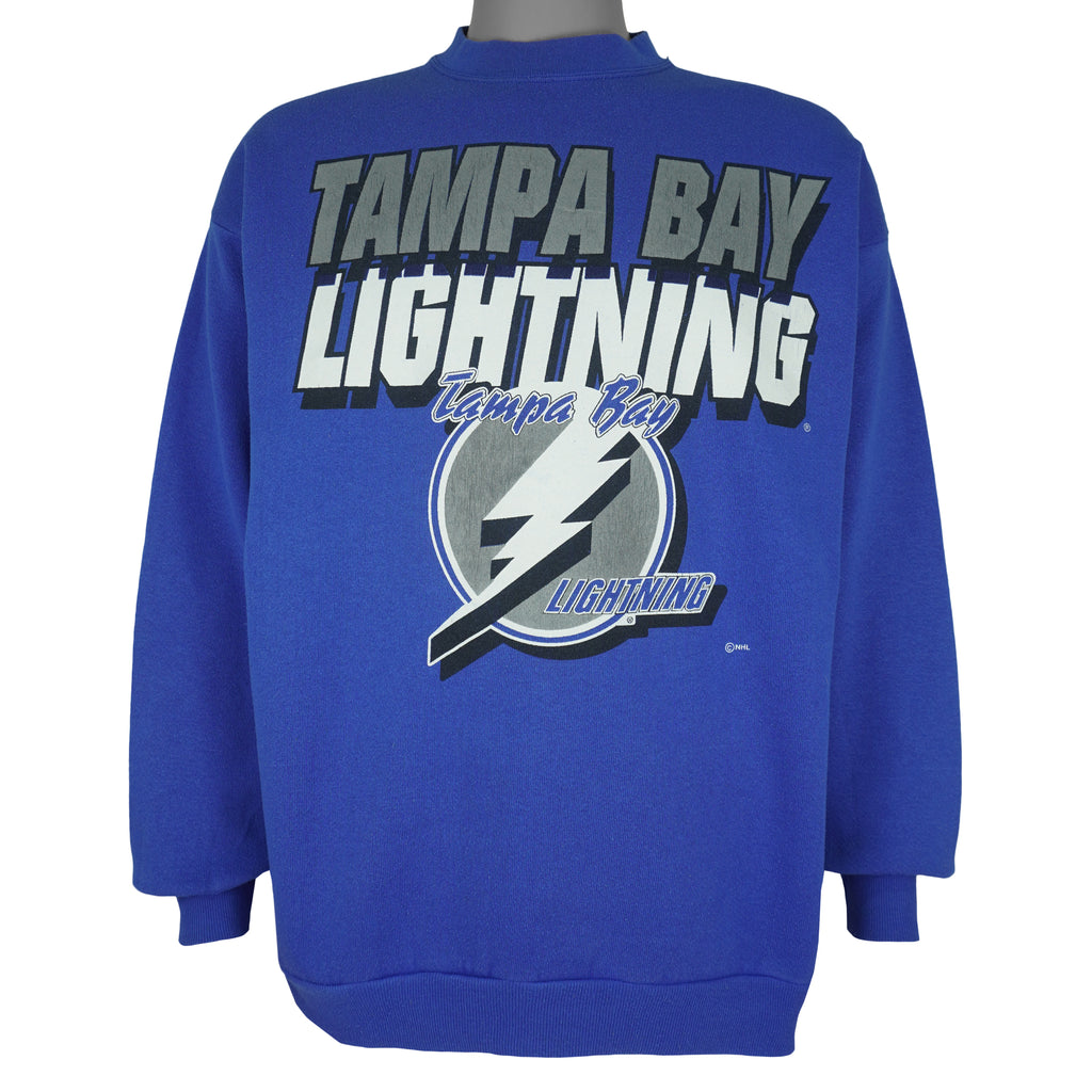 NHL (Logo 7) - Tampa Bay Lightning Big Logo Crew Neck Sweatshirt 1990s Large Vintage Retro Hockey