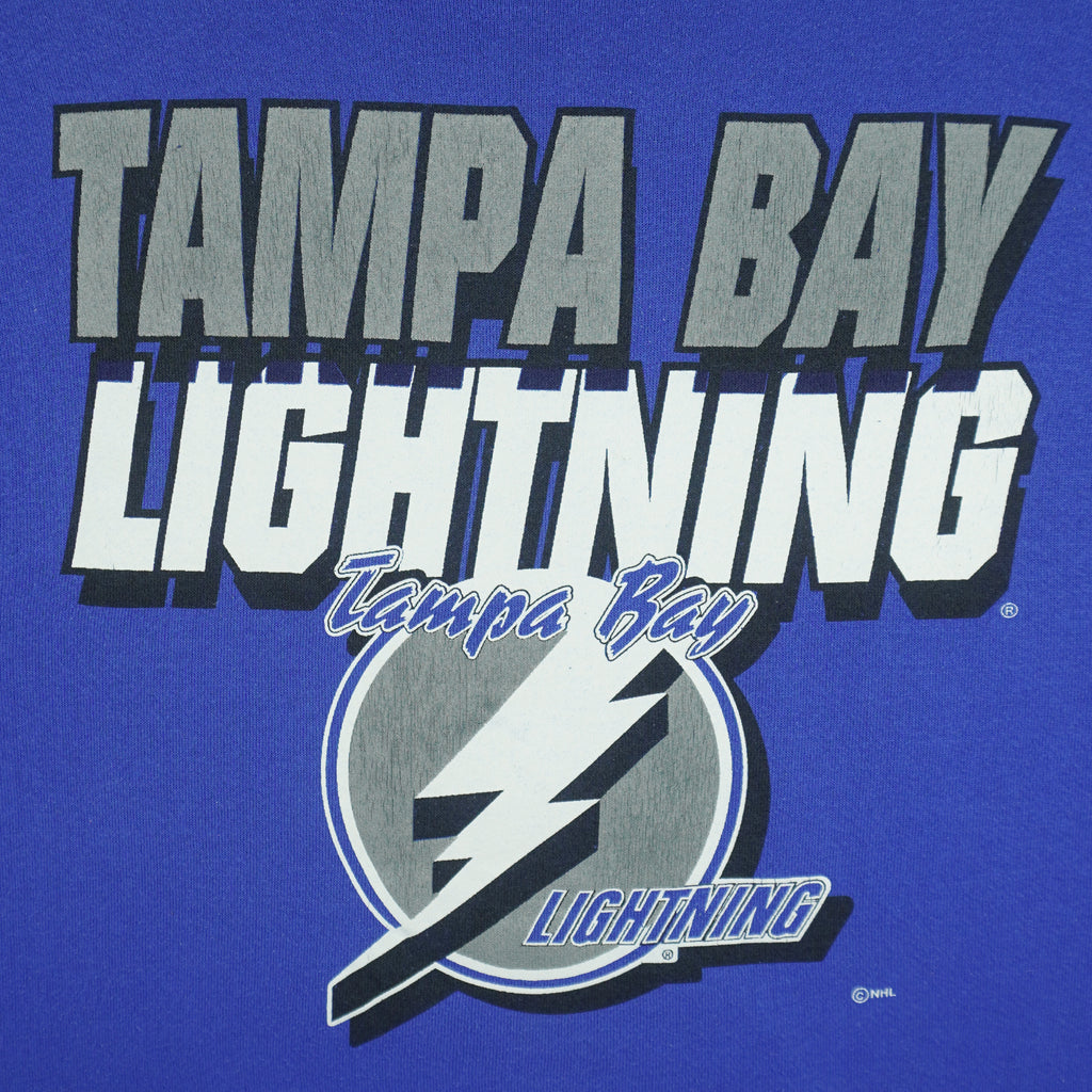 NHL (Logo 7) - Tampa Bay Lightning Big Logo Crew Neck Sweatshirt 1990s Large Vintage Retro Hockey