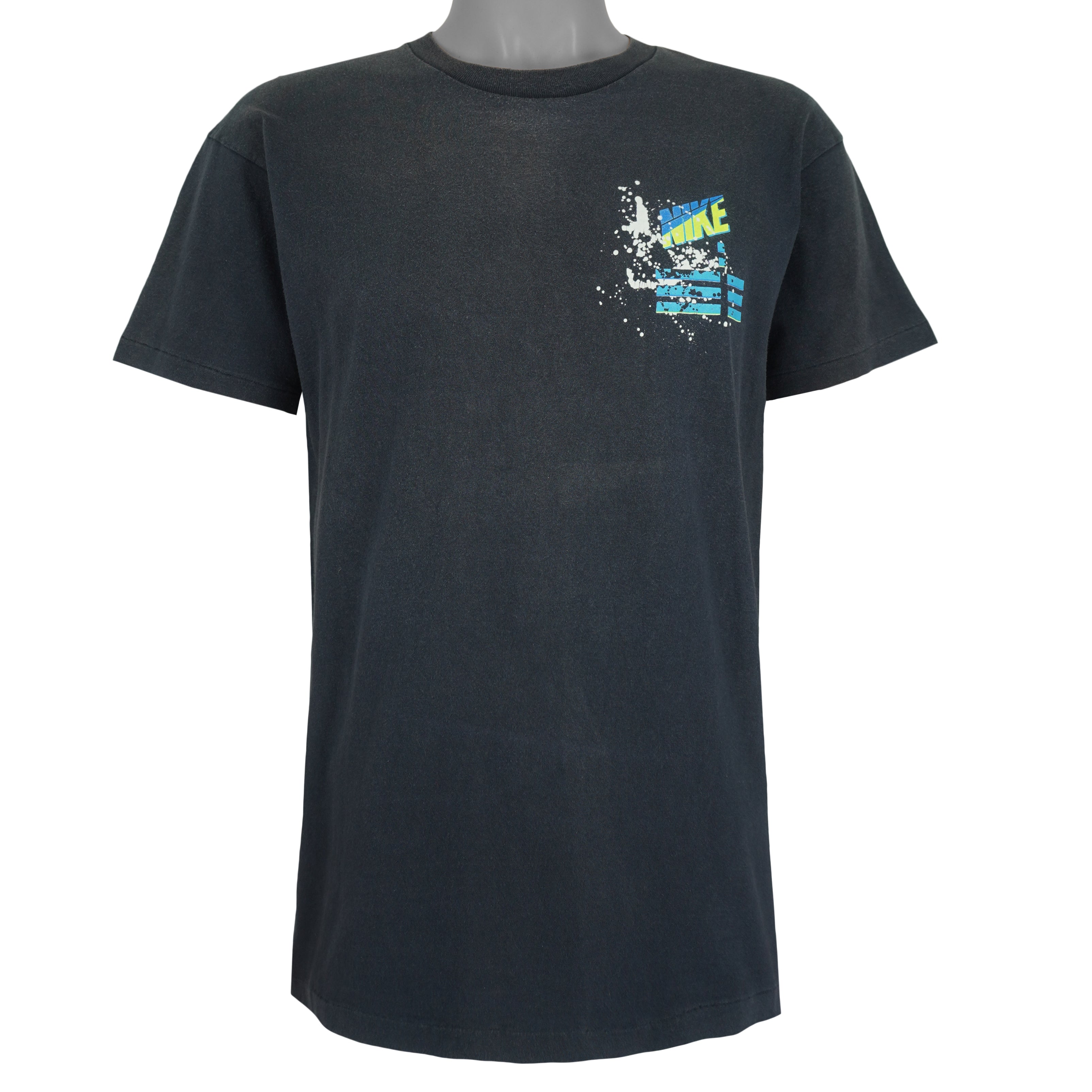 Nike - Black Graphic Single Stitch T-Shirt 1990s Medium Vintage Retro