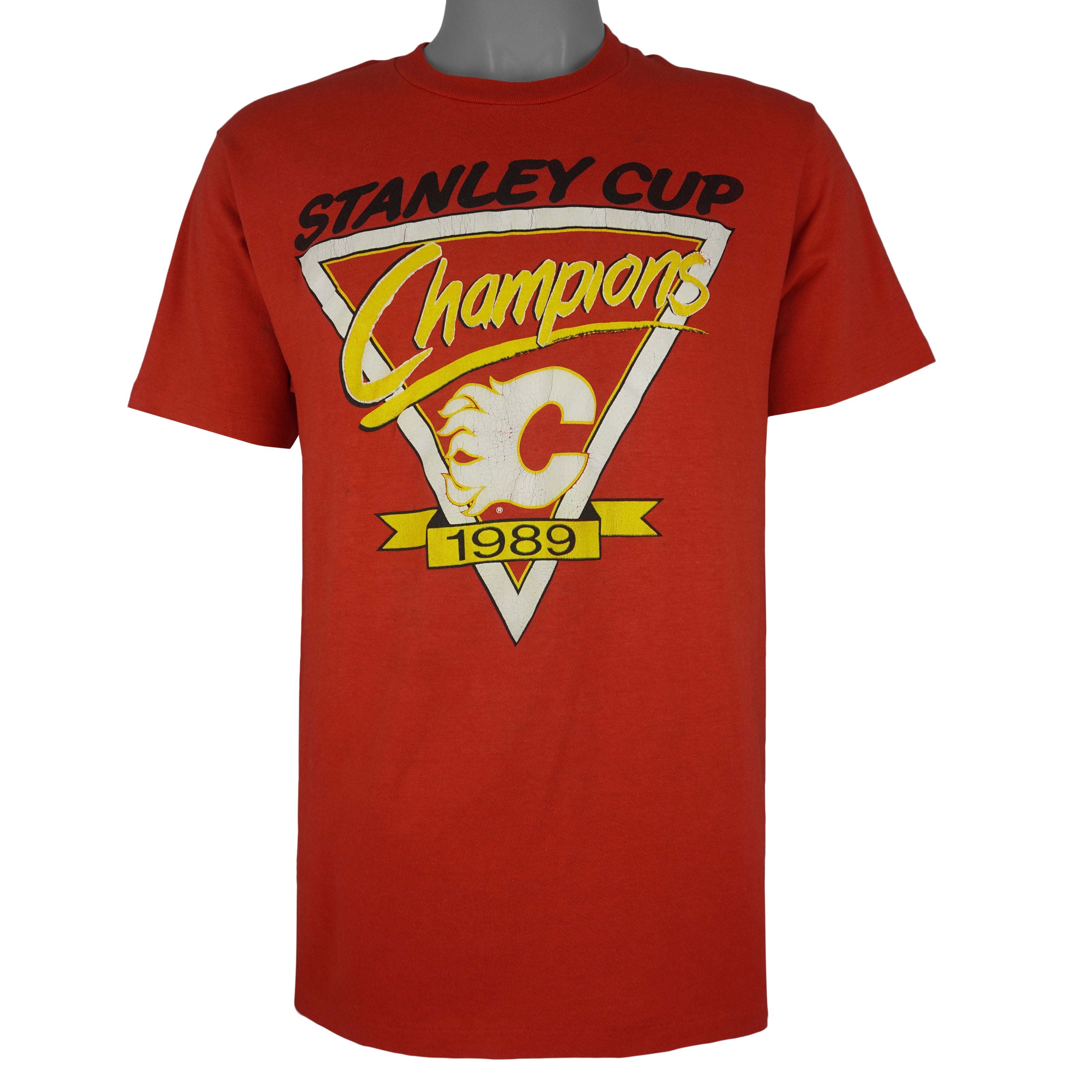 NHL - Calgary Flames Stanley Cup Champs T-Shirt 1989 Medium Tall Vintage Retro Hockey