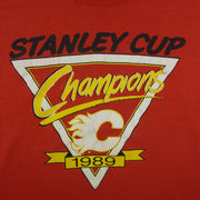 NHL - Calgary Flames Stanley Cup Champs T-Shirt 1989 Medium Tall Vintage Retro Hockey