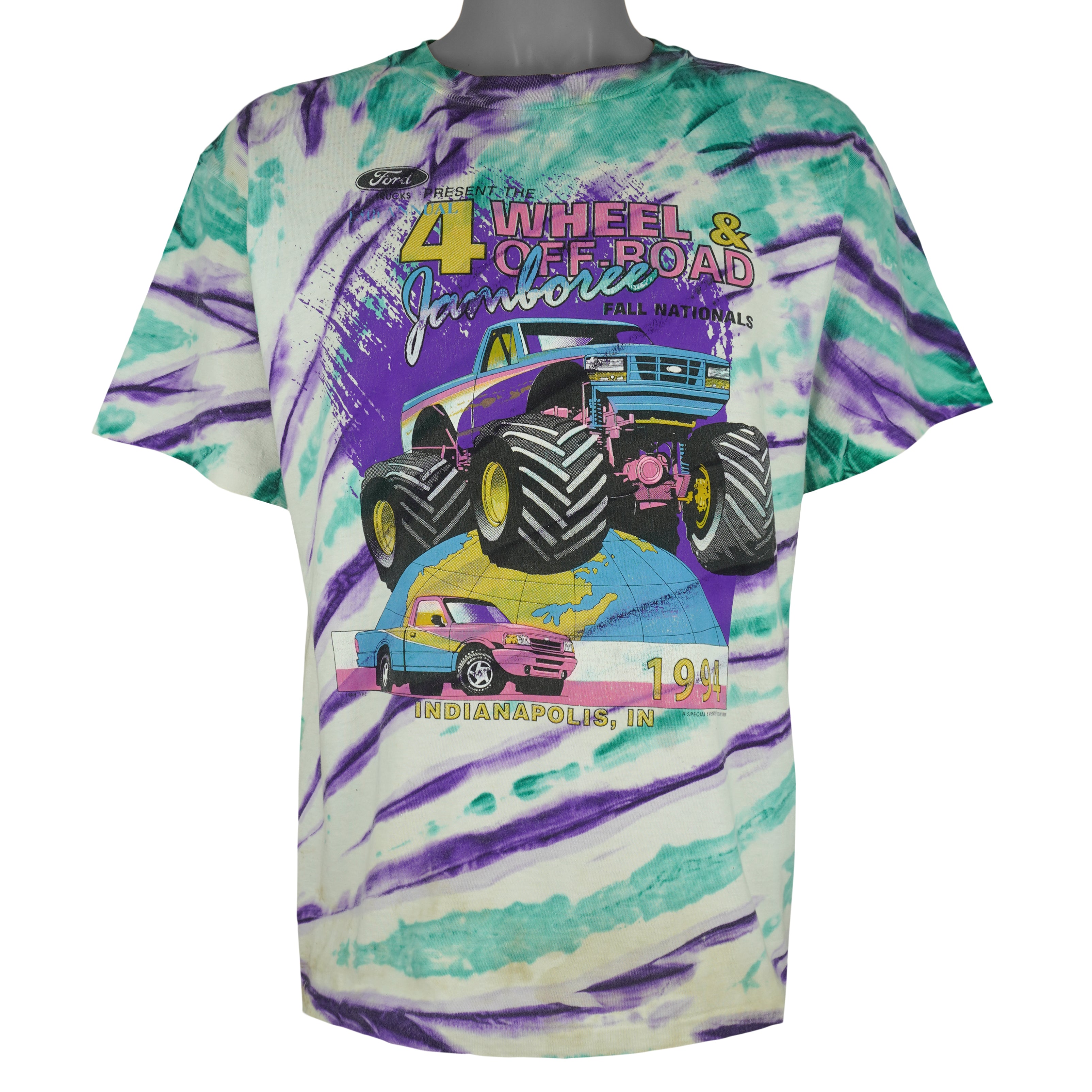 Vintage - Ford 4 Wheel & Off-Road Indianapolis Tie-dyed T-Shirt 1994 Large Vintage Retro