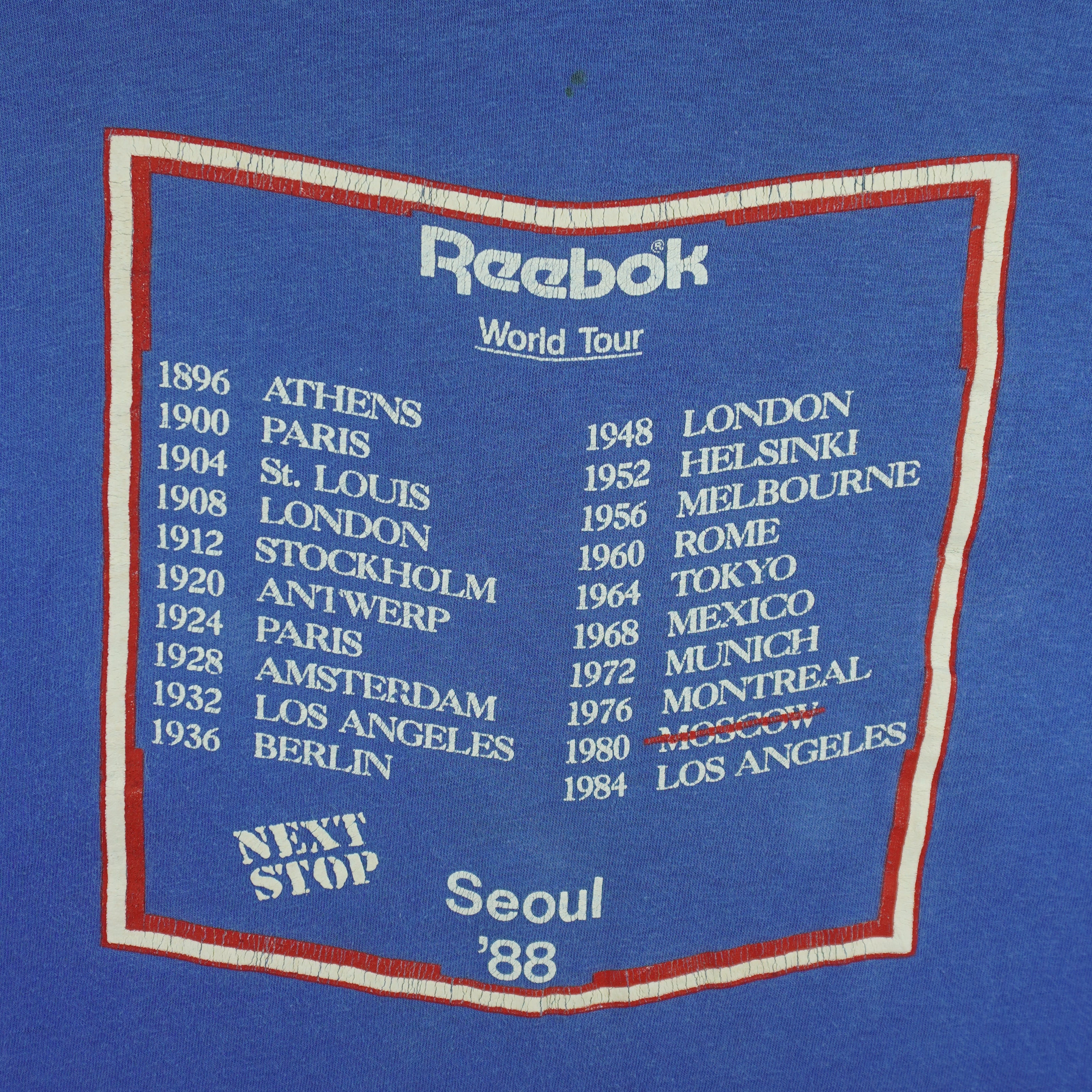 Reebok - Olympics World Tour T-Shirt 1988 X-Large Vintage Retro