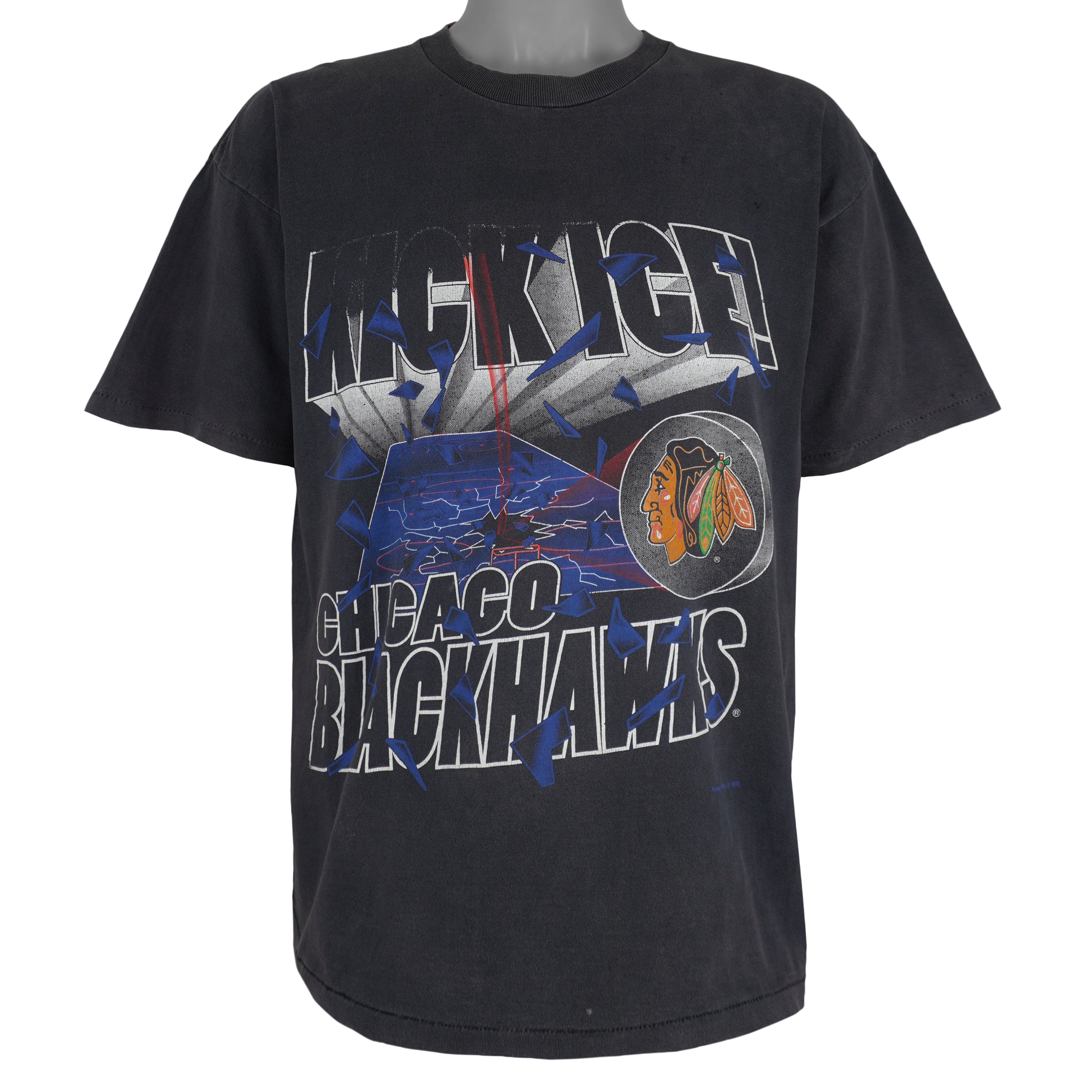NHL (Nutmeg) - Chicago Blackhawks Kick Ice! T-Shirt 1990s Large Vintage Retro Hockey