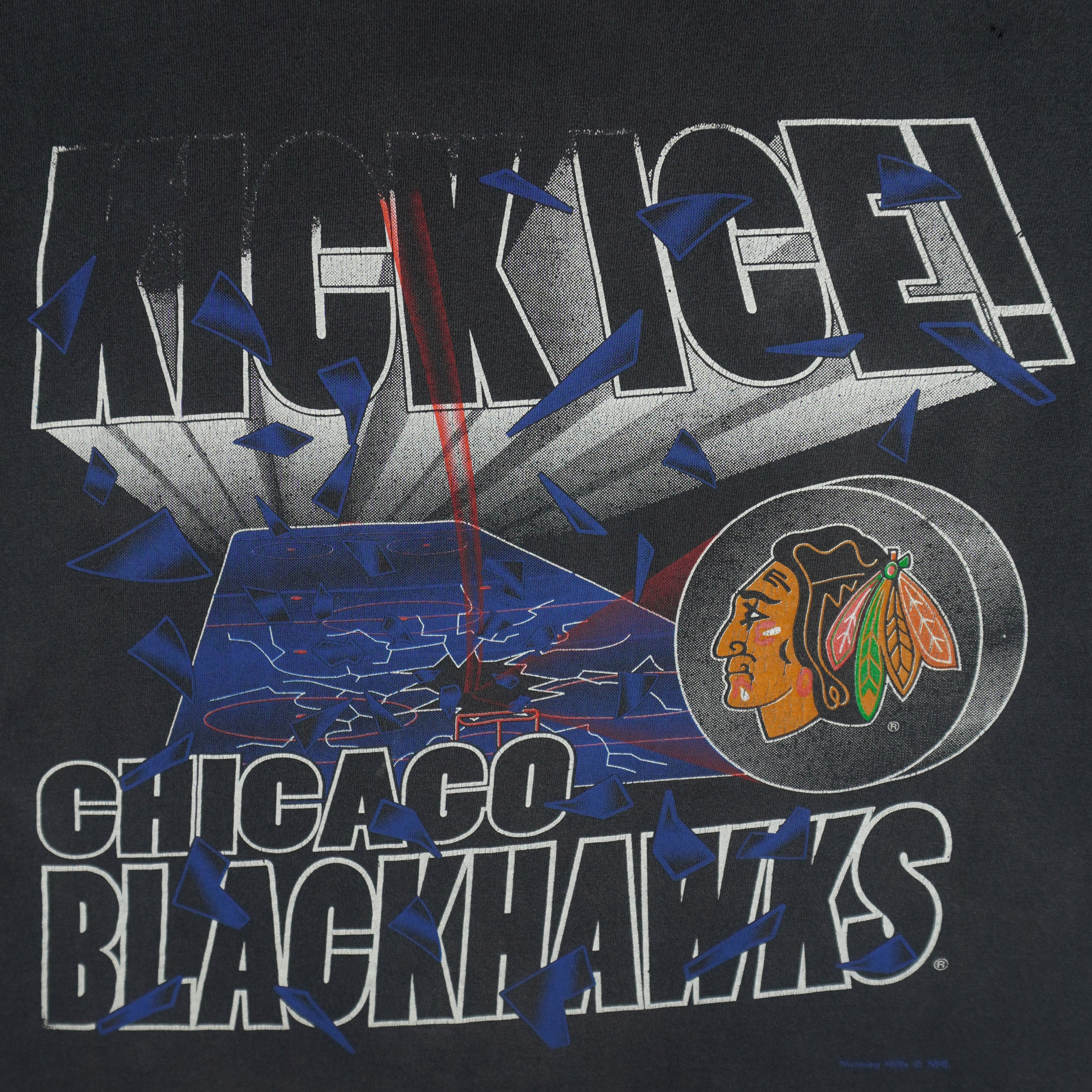 NHL (Nutmeg) - Chicago Blackhawks Kick Ice! T-Shirt 1990s Large Vintage Retro Hockey