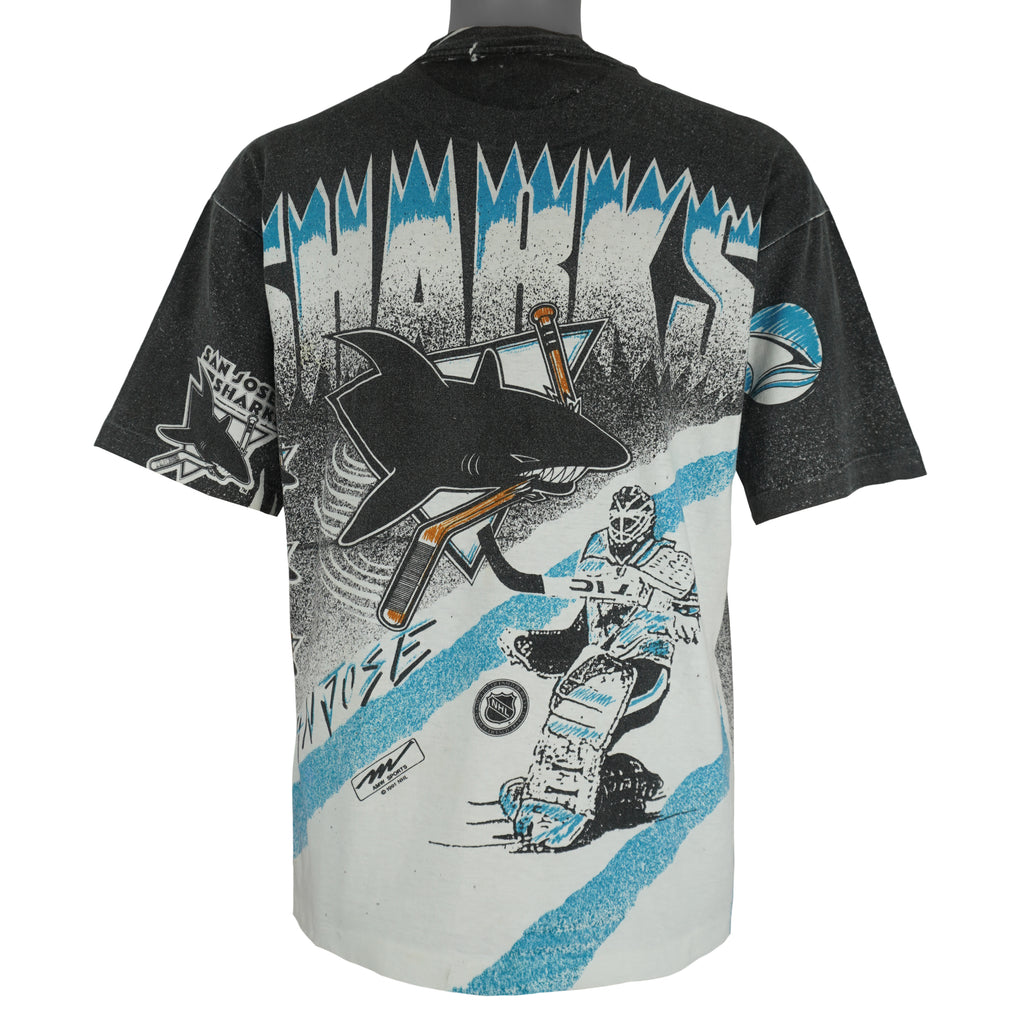 NHL (AMW Sports) - San Jose Sharks All Over Prints T-Shirt 1991 Large Vintage Retro Hockey