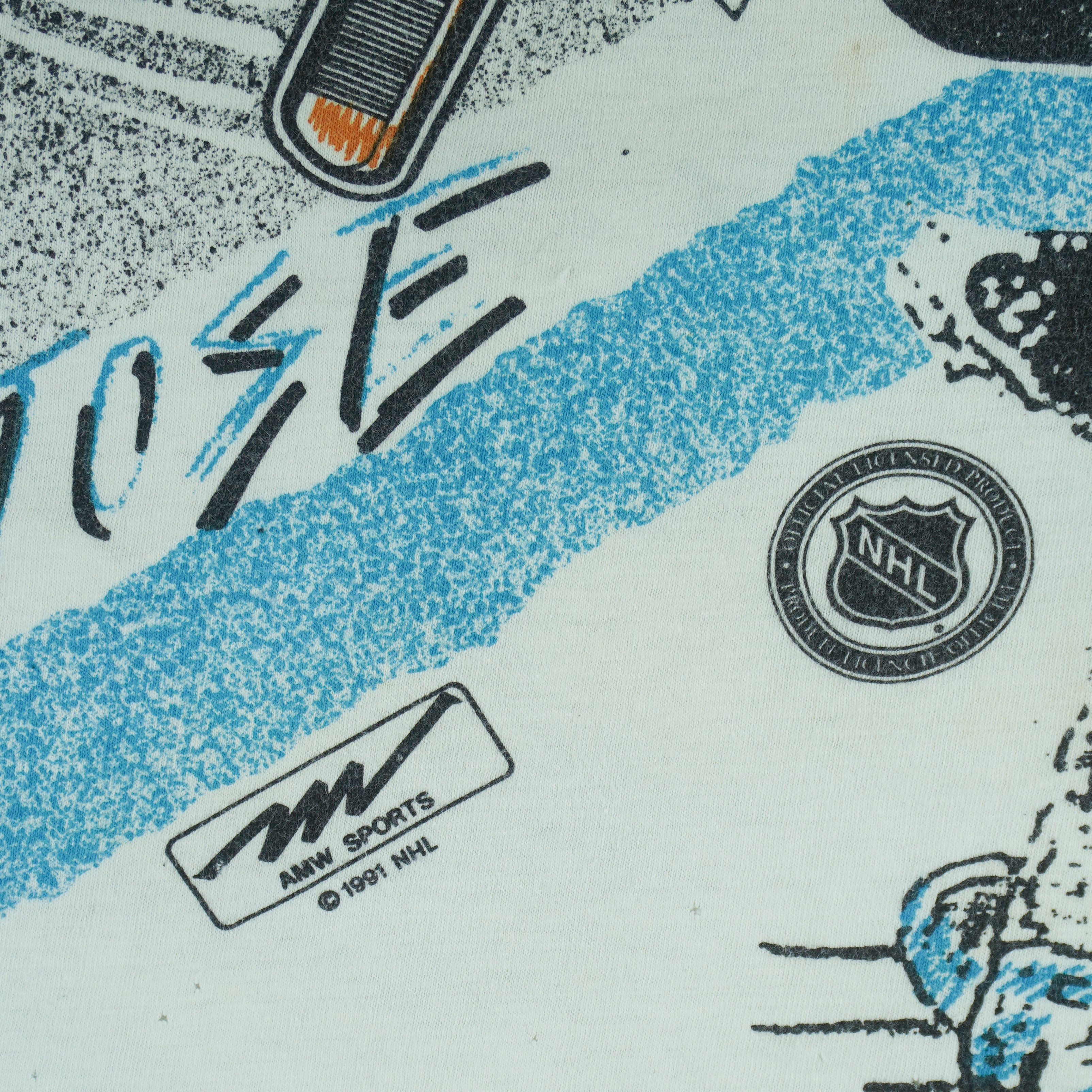 NHL (AMW Sports) - San Jose Sharks All Over Prints T-Shirt 1991 Large Vintage Retro Hockey