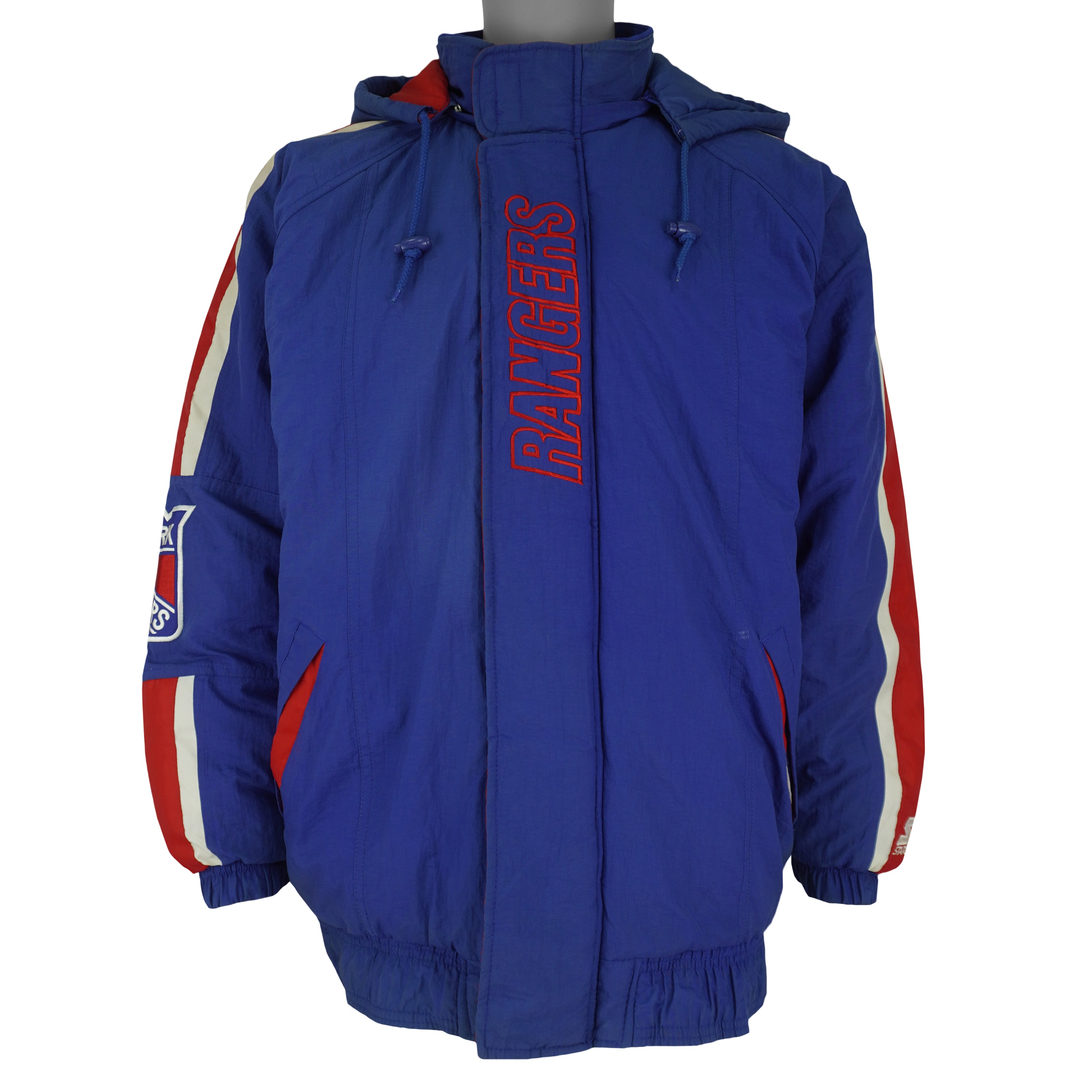 Starter - New York Rangers Hooded Puffer Jacket 1990s Large Vintage Retro Hockey