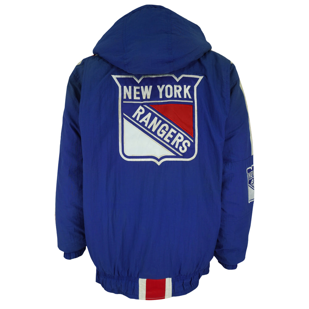 Starter - New York Rangers Hooded Puffer Jacket 1990s Large Vintage Retro Hockey