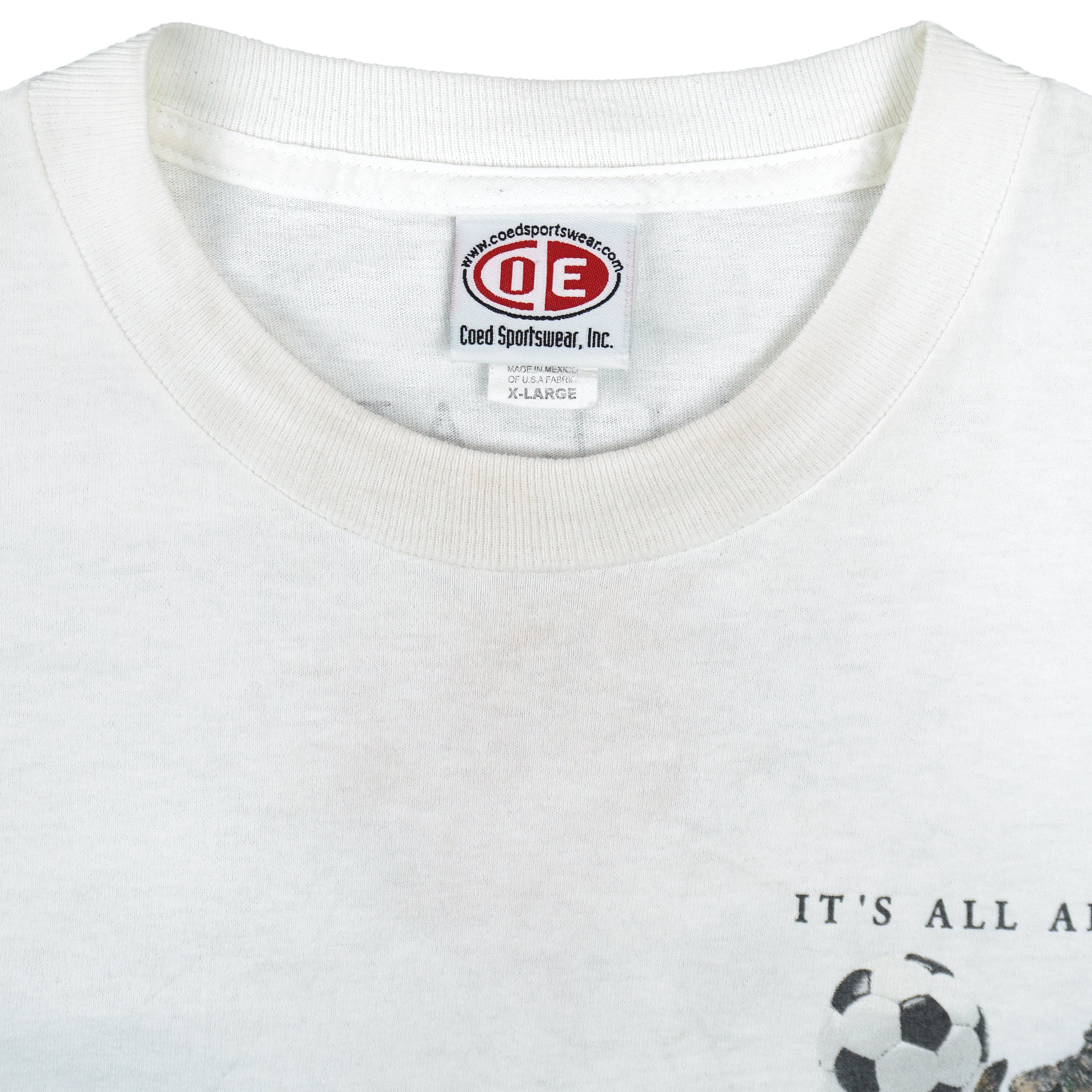 Vintage (Coed Sportwear) - It's All About Soccer Spell-Out T-Shirt 1990s X-Large Vintage Retro