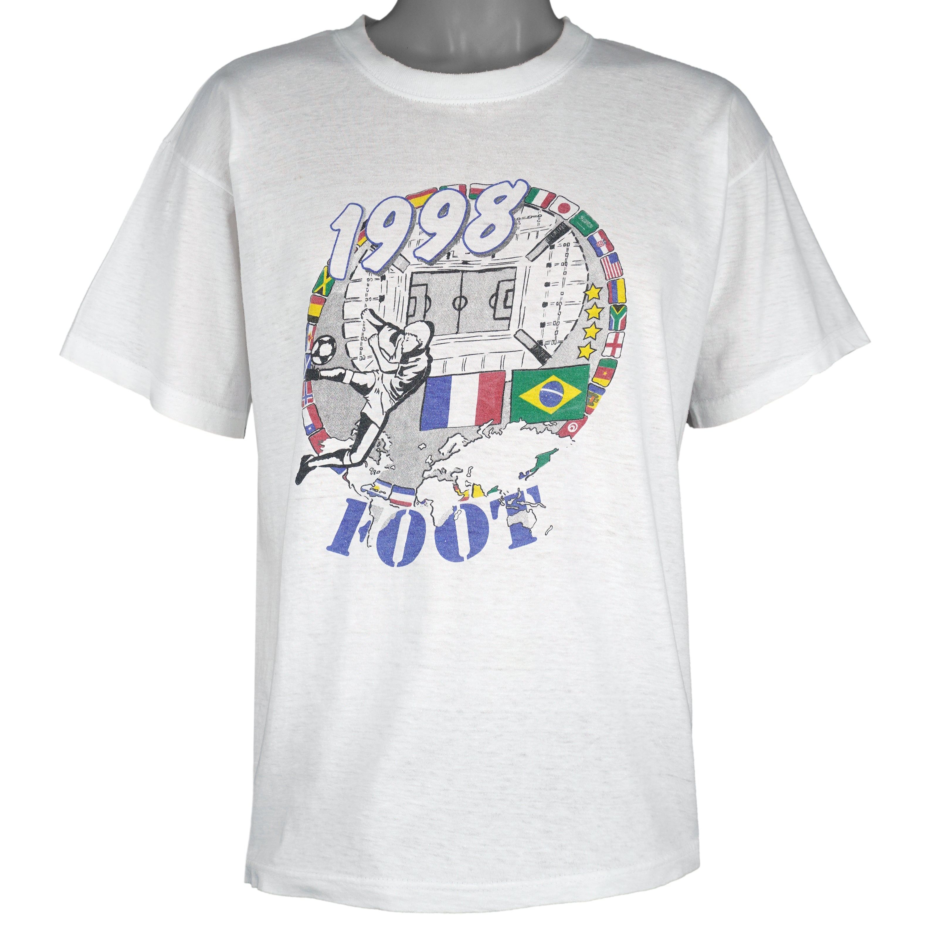 Vintage - Foot Soccer World Cup France Vs Brazil T-Shirt 1998 Large Vintage Retro