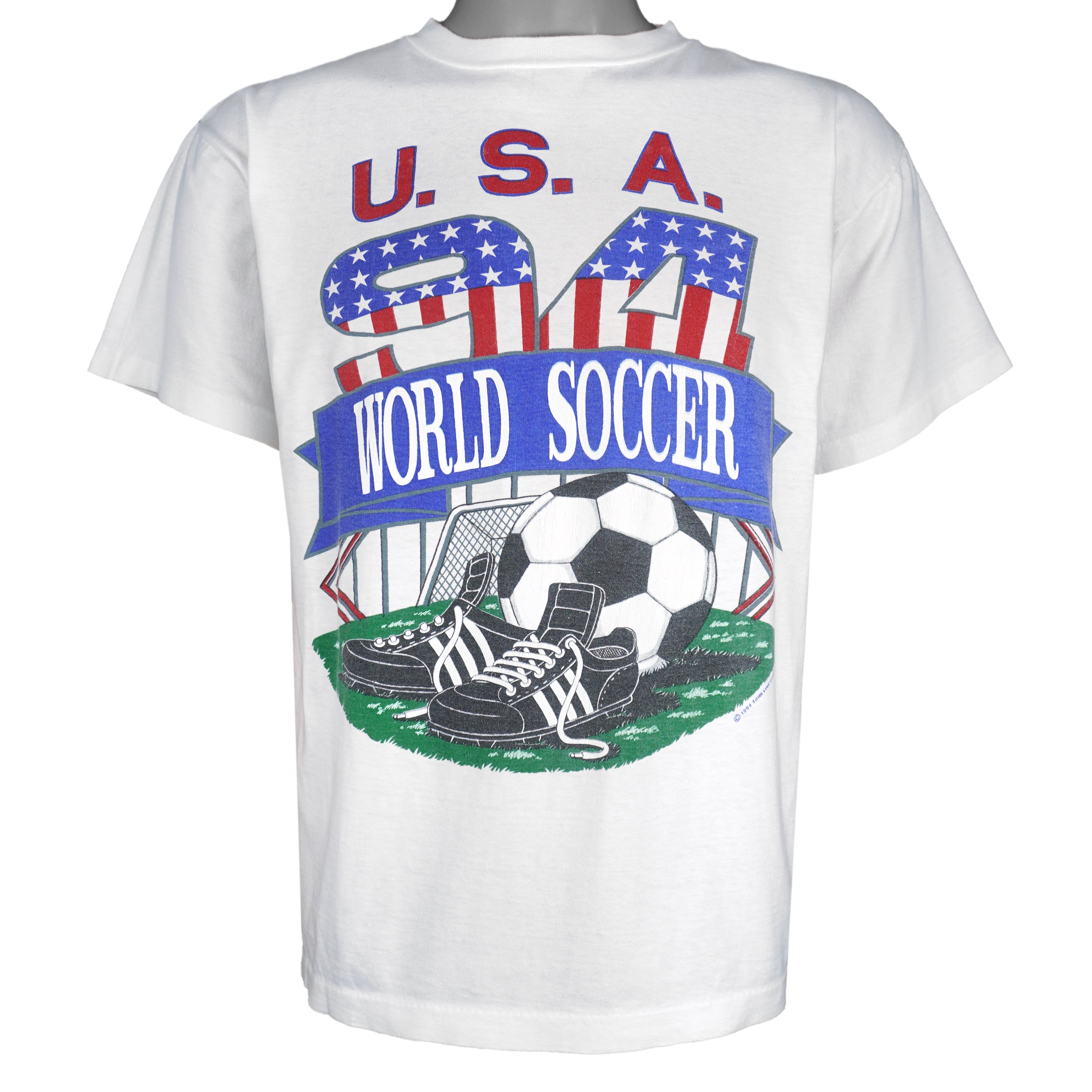 Vintage (Short Hills Tee) - USA World Soccer Spell-Out Single Stitch T-Shirt 1994 Medium Vintage Retro