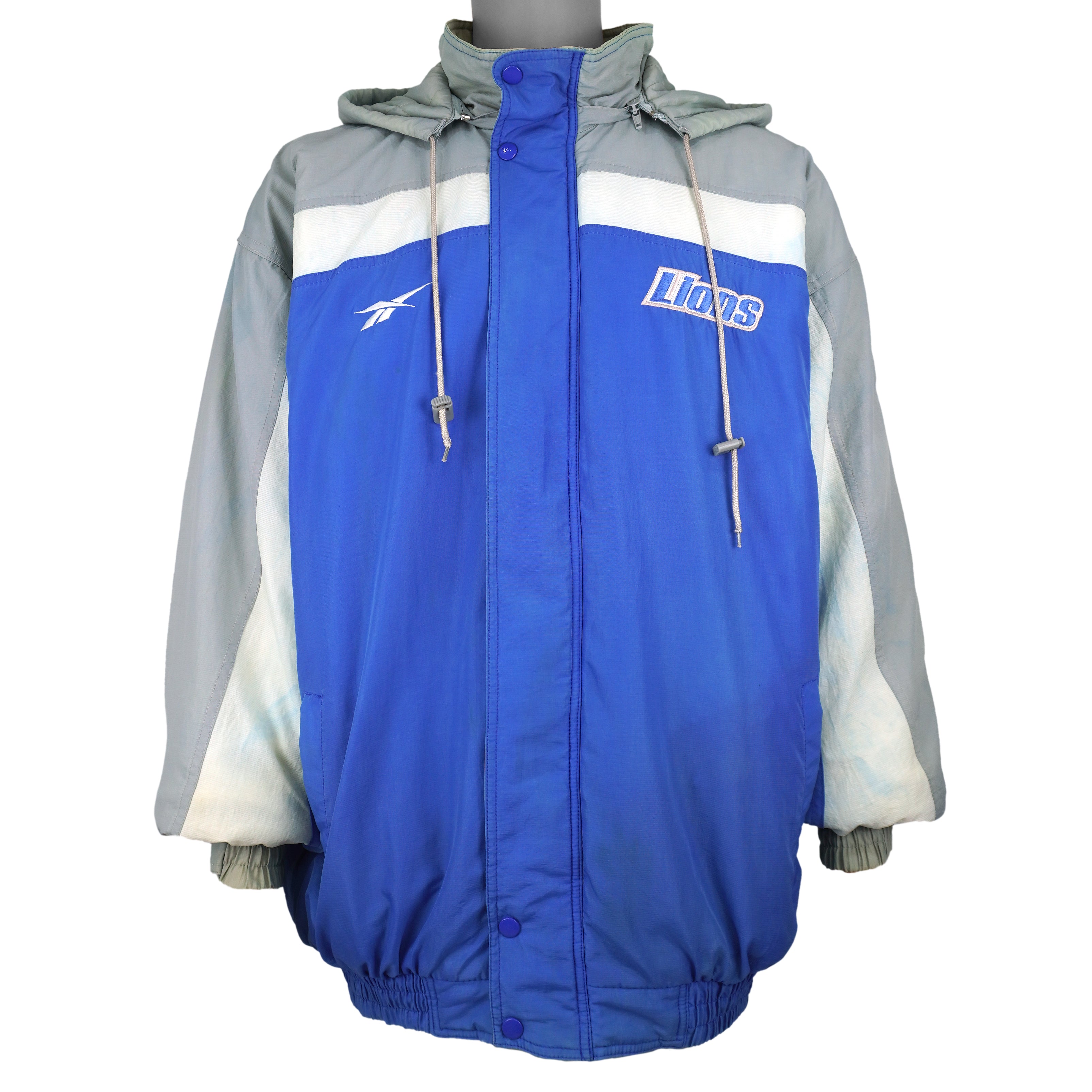 Reebok - Detroit Lions Pullover Hooded Windbreaker 1990s Large Vintage Retro Football