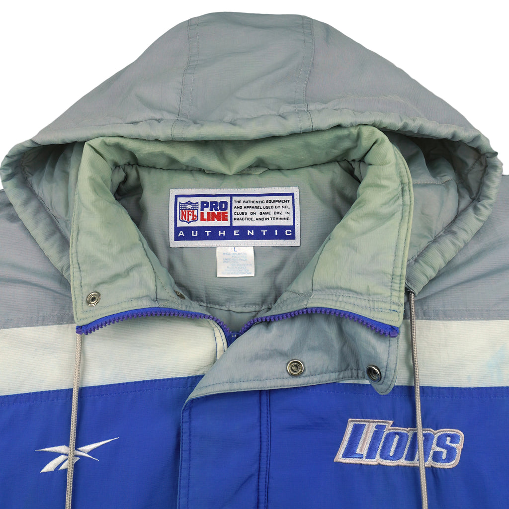 Reebok - Detroit Lions Pullover Hooded Windbreaker 1990s Large Vintage Retro Football