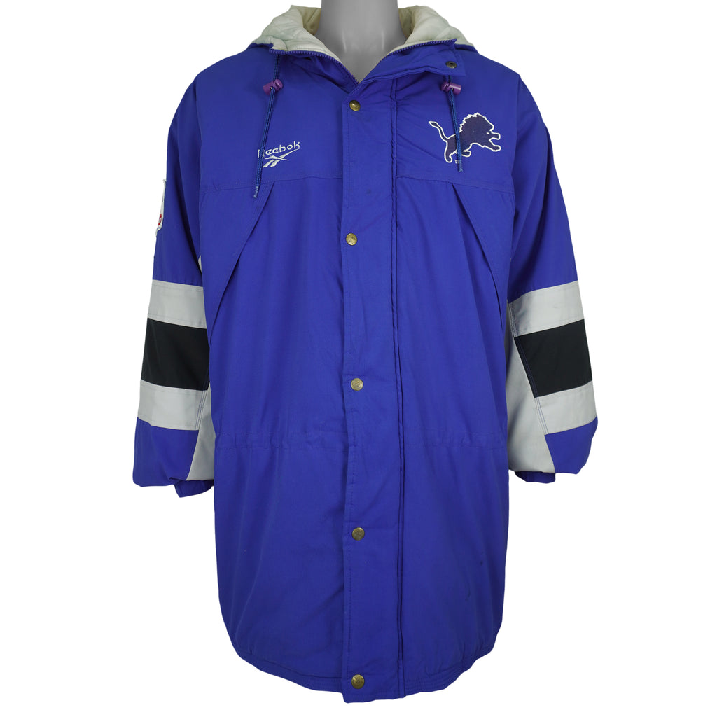 Reebok (Pro Line) - Detroit Lions Long Puffer Jacket 1990s X-Large Vintage Retro Football