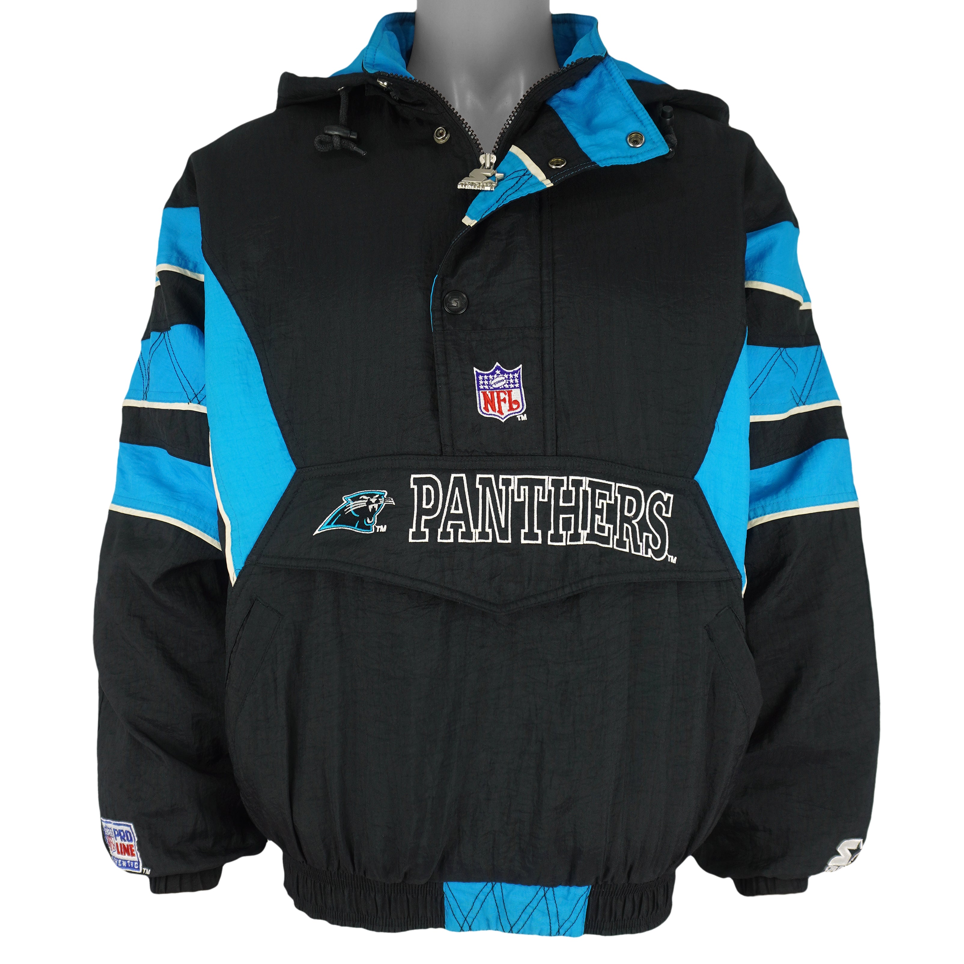 Starter - Carolina Panthers 1/2 Zip Hooded Jacket 1990s Medium Vintage Retro Football