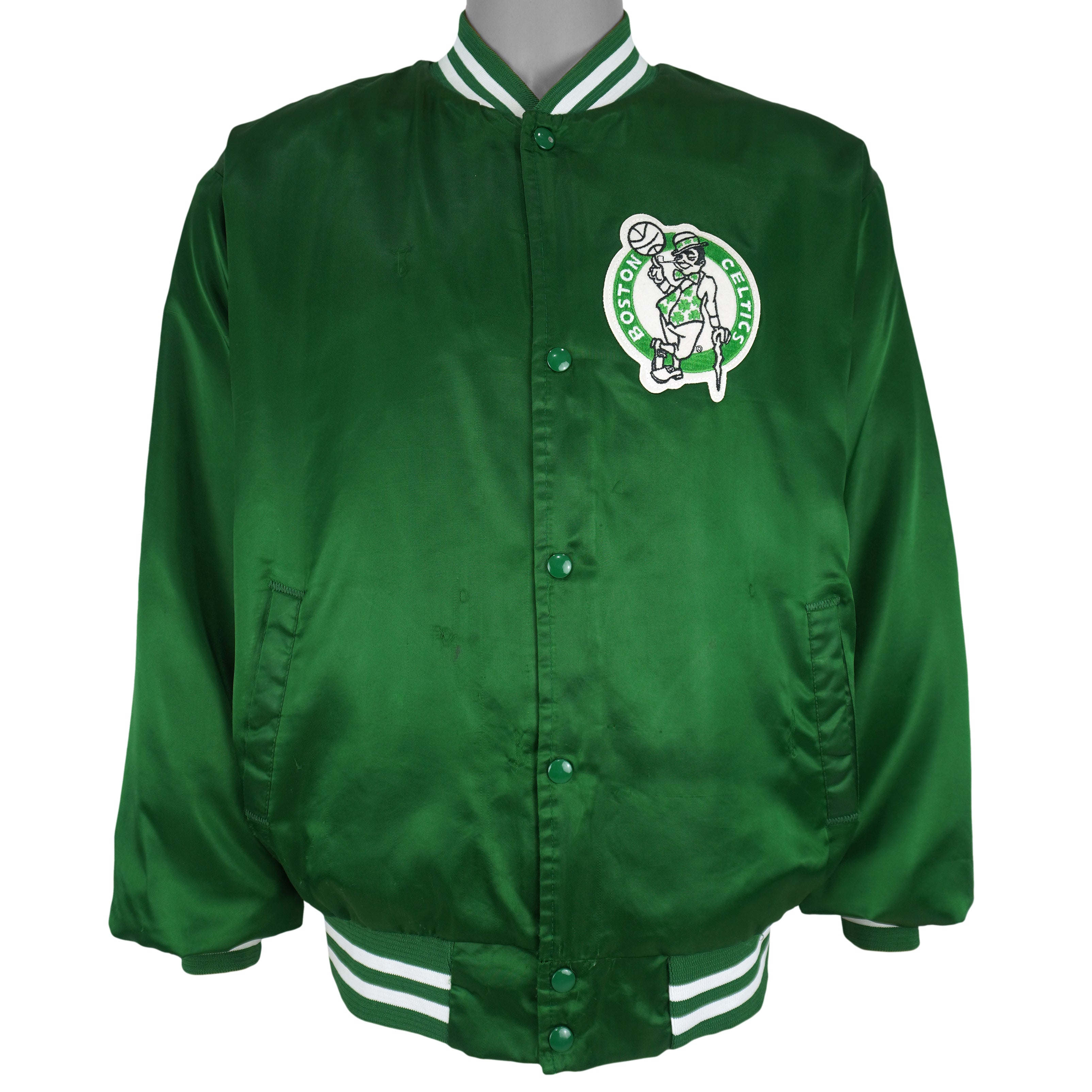 NBA (Locker Line) - Boston Celtics Big Spell-Out Satin Jacket 1990s X-Large Vintage Retro Basketball