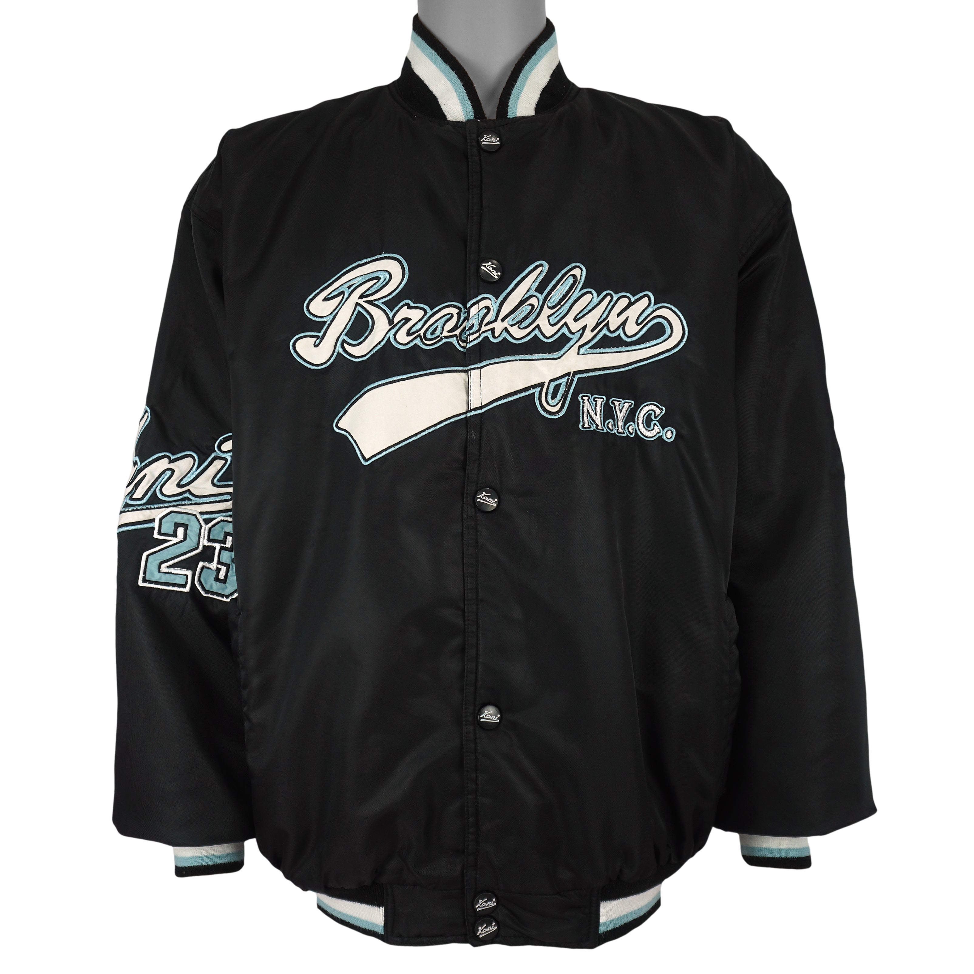 Karl Kani - Black Brooklyn N.Y.C Kani 23 Spell-Out Satin Jacket 1990s 3X-Large Vintage Retro