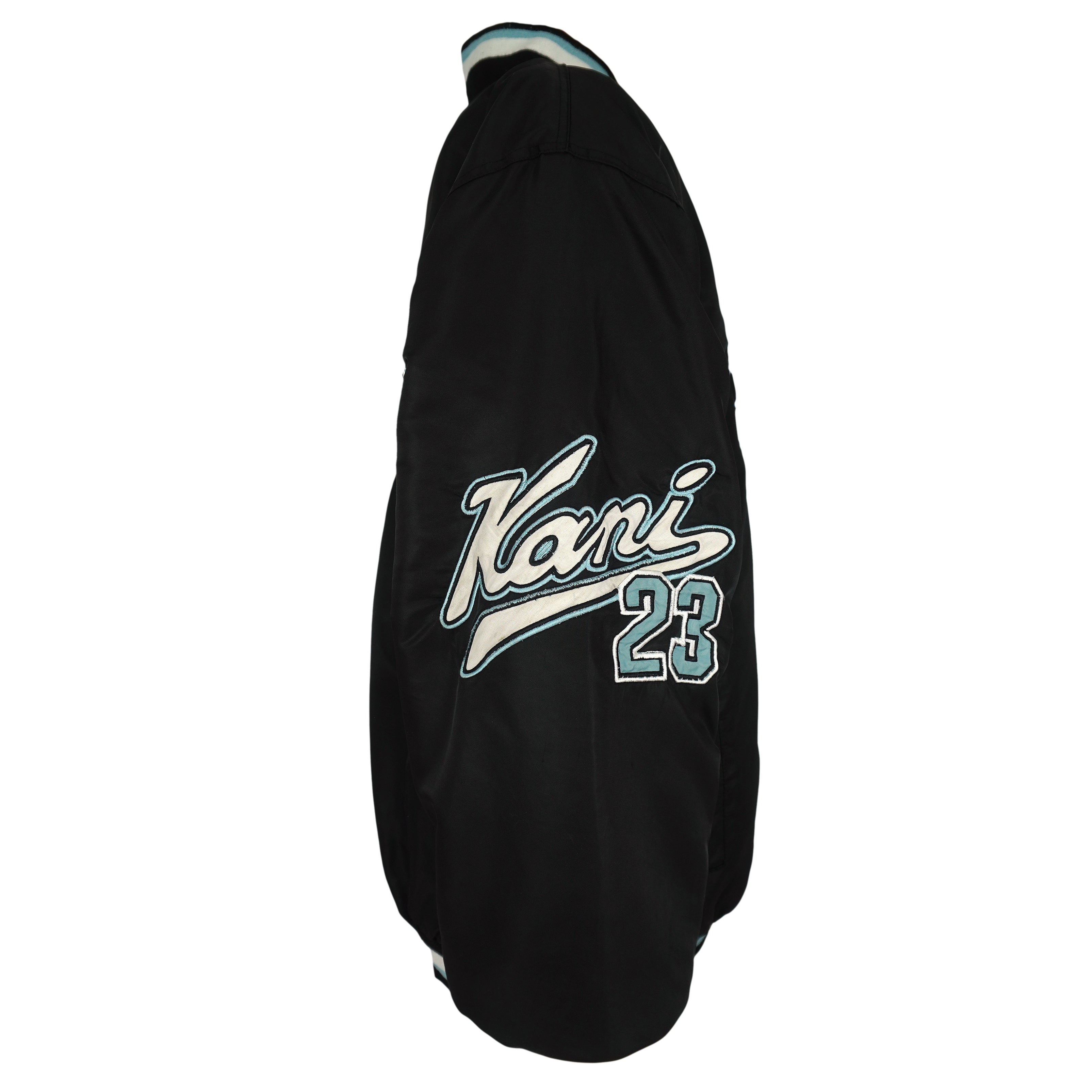 Karl Kani - Black Brooklyn N.Y.C Kani 23 Spell-Out Satin Jacket 1990s 3X-Large Vintage Retro