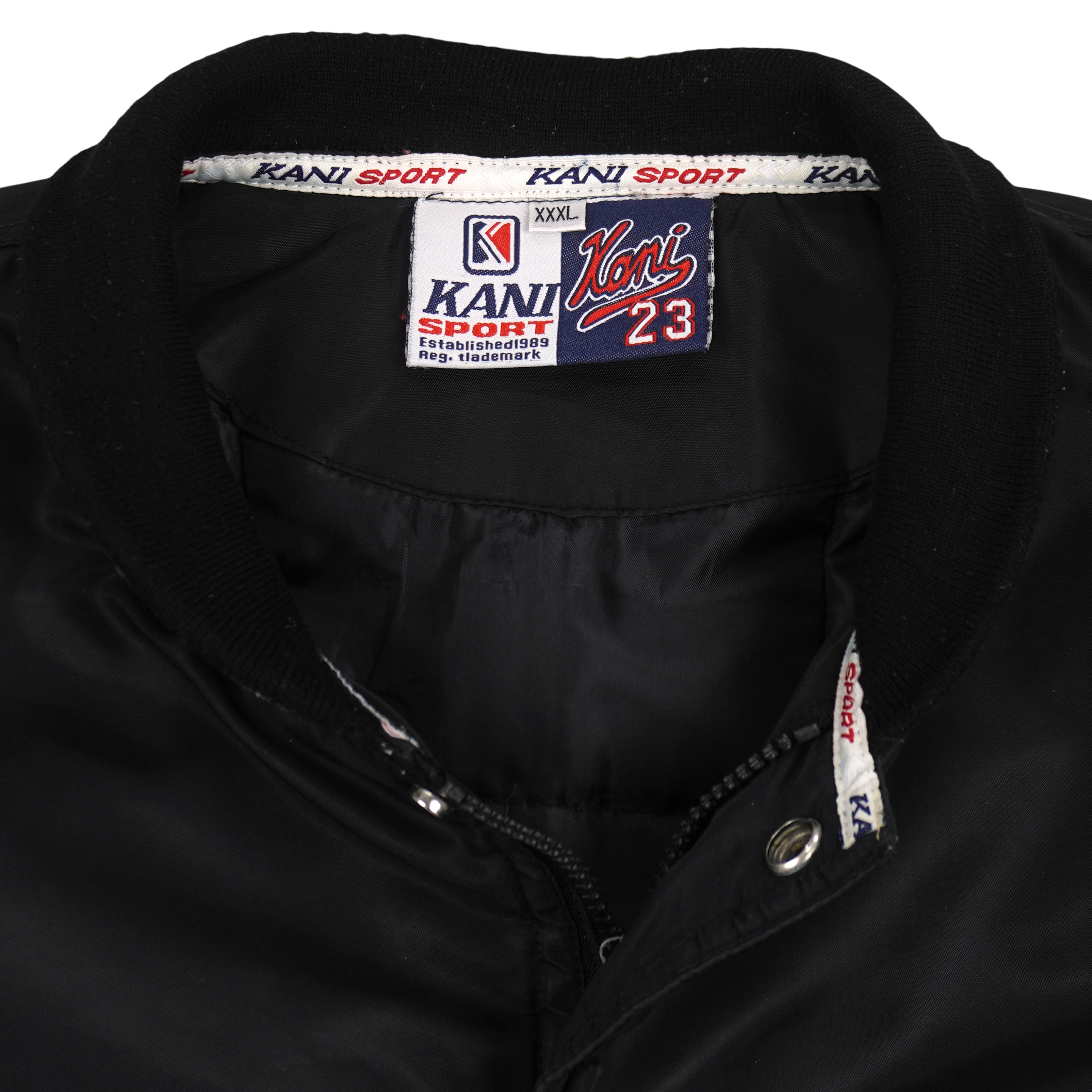 Karl Kani - Black Brooklyn N.Y.C Kani 23 Spell-Out Satin Jacket 1990s 3X-Large Vintage Retro