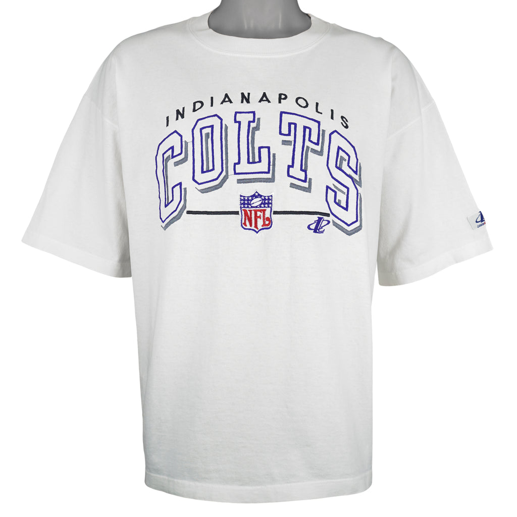 NFL (Logo Athletic) - Indianapolis Colts Spell-Out T-Shirt 1990s Large Vintage Retro Football