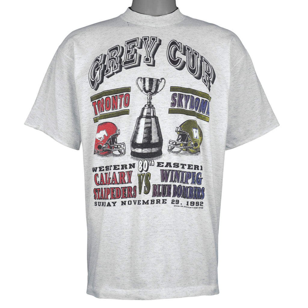 CFL - Calgary Stampeders VS Winnipeg Blue Bombers Grey Cup Champions T-Shirt 1992 X-Large Vintage Retro Football