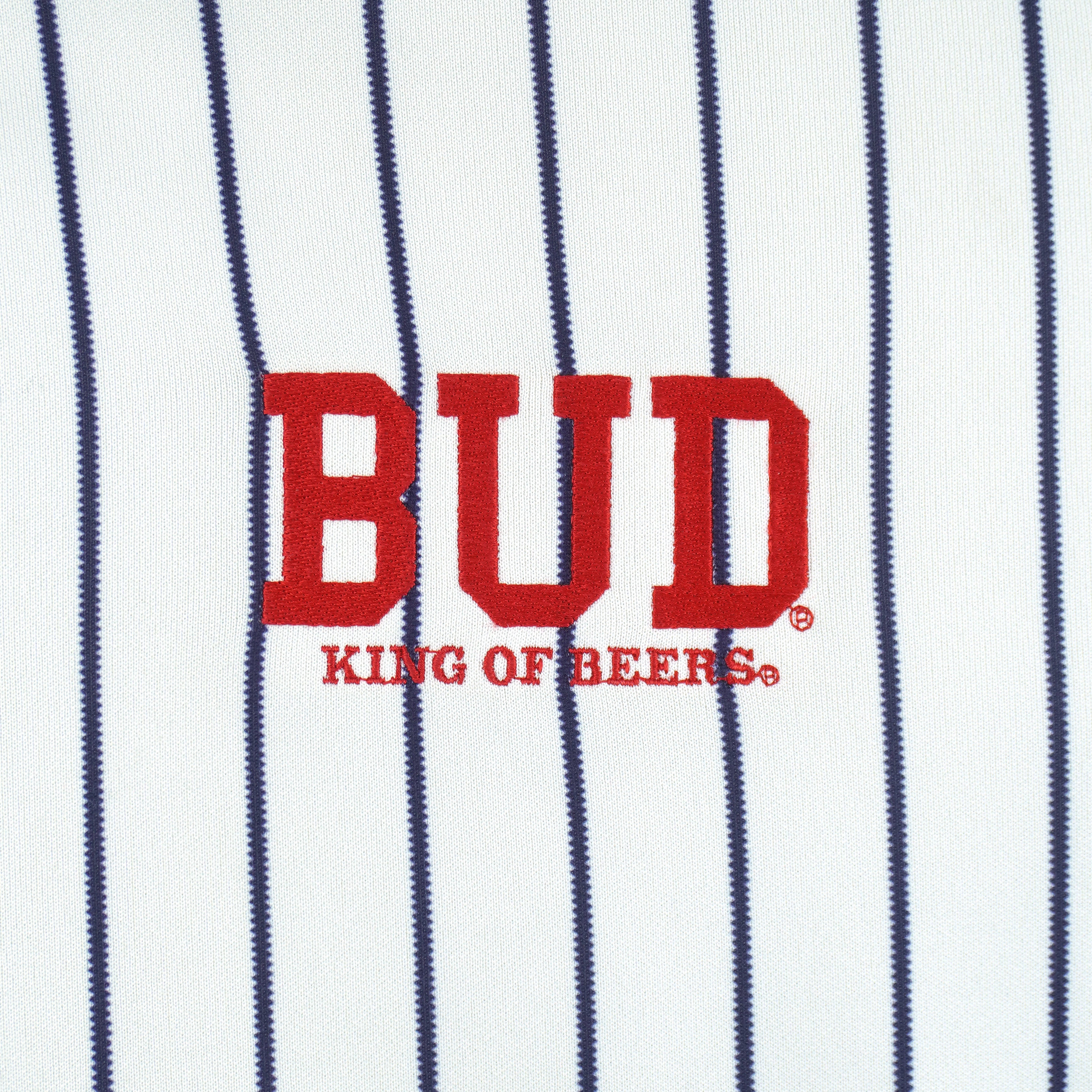 Budweiser - Bud King Of Beers Pinstripe Satin Jacket 1990s Medium Vintage Retro