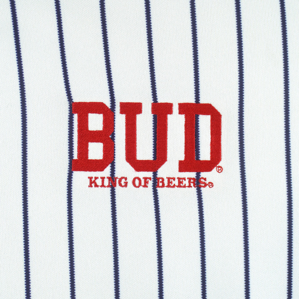 Budweiser - Bud King Of Beers Pinstripe Satin Jacket 1990s Medium Vintage Retro