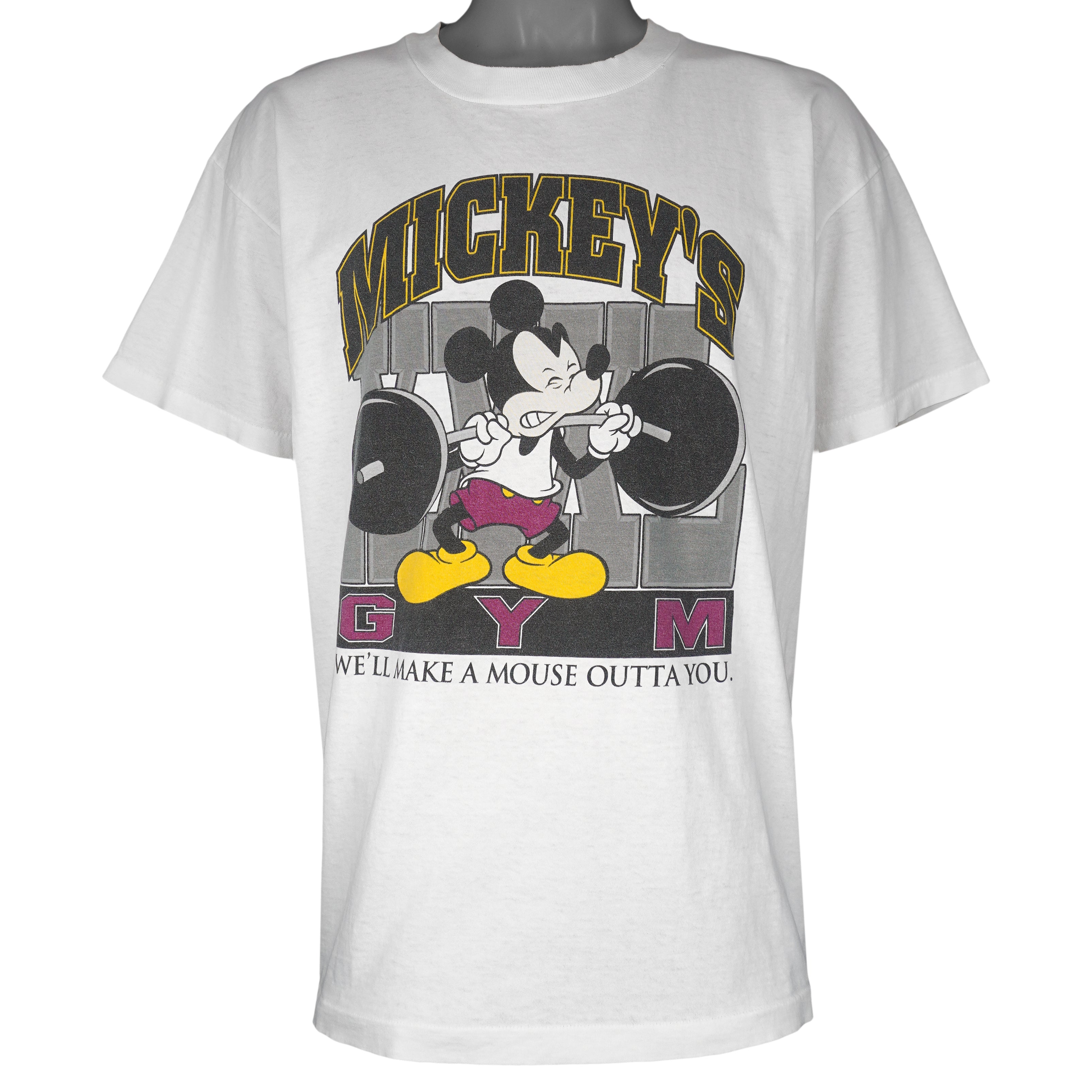 Disney - Mickey Mouse Gym Single Stitch T-Shirt 1990s Large Vintage Retro