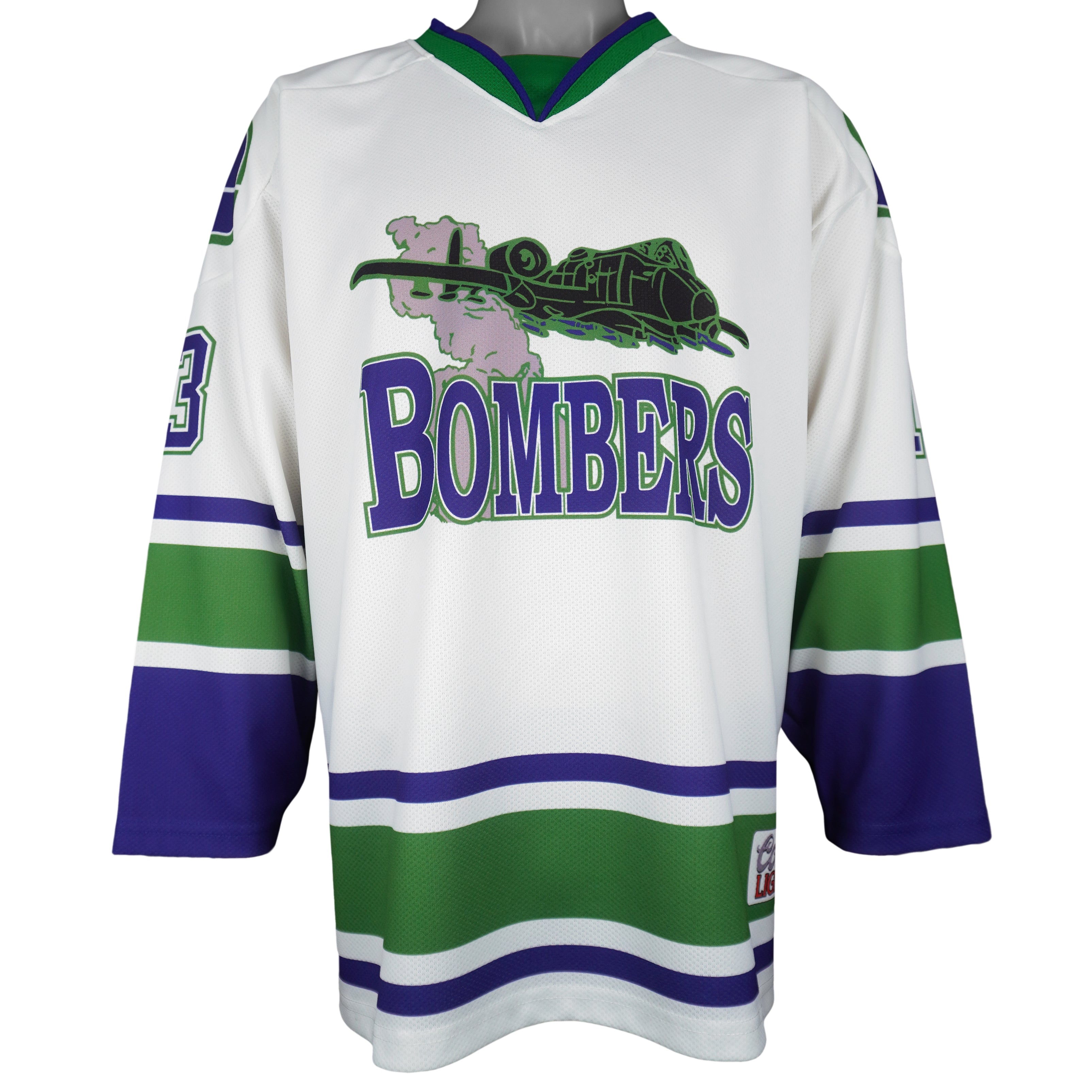 Vintage Kobe ECHL Dayton Bombers Coors Light No. 13 white striped hockey jersey