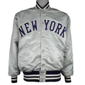 MLB (Felco) - Grey New York Yankees Satin Jacket 1990s Large Vintage Retro Baseball