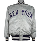 MLB (Felco) - Grey New York Yankees Satin Jacket 1990s Large Vintage Retro Baseball