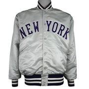 MLB (Felco) - Grey New York Yankees Satin Jacket 1990s Large Vintage Retro Baseball