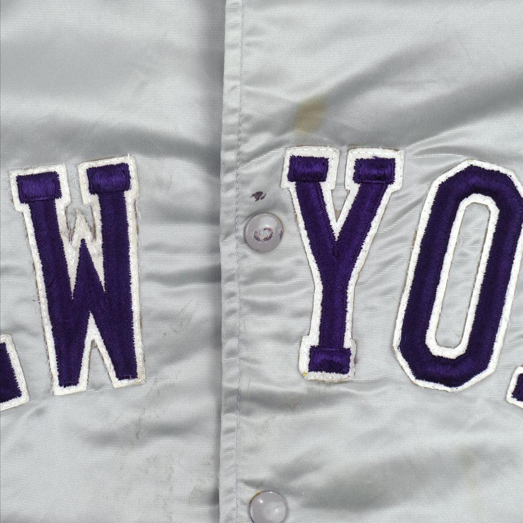 MLB (Felco) - Grey New York Yankees Satin Jacket 1990s Large Vintage Retro Baseball