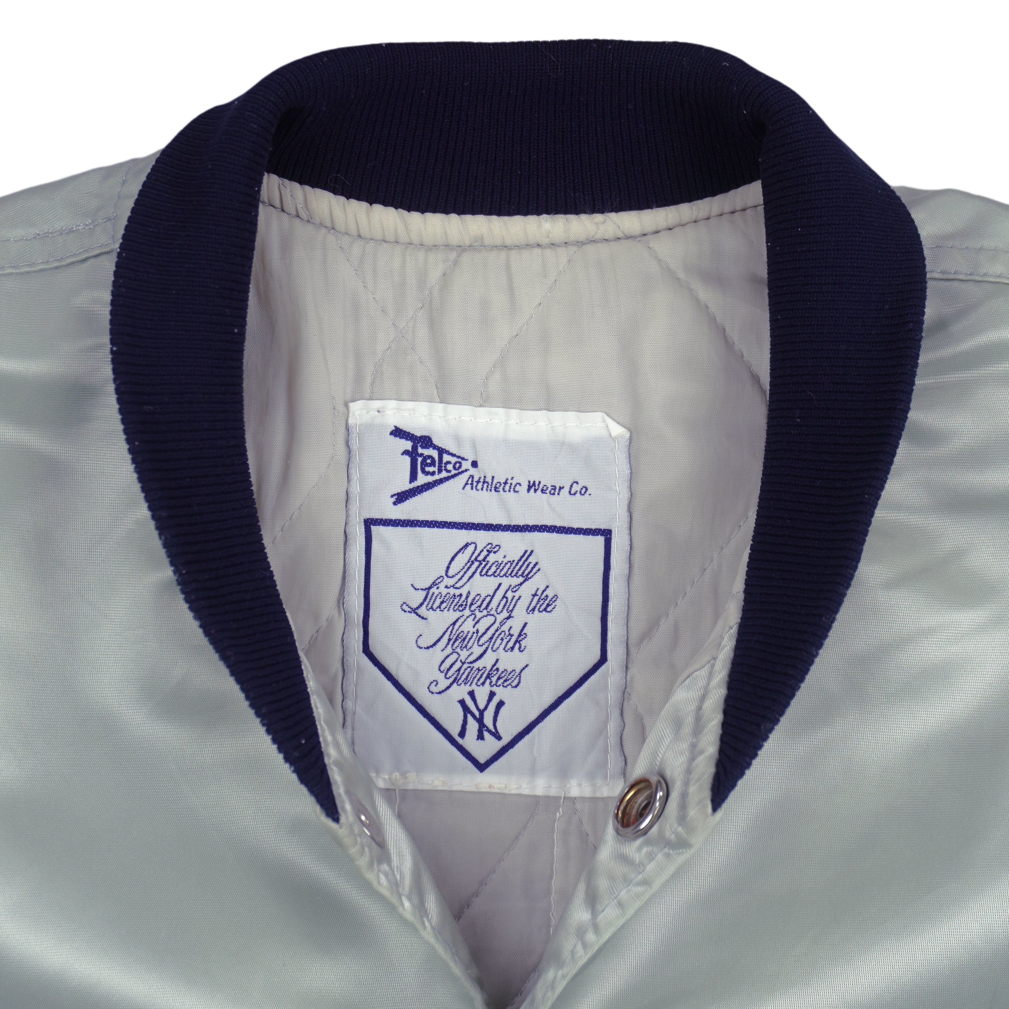 MLB (Felco) - Grey New York Yankees Satin Jacket 1990s Large Vintage Retro Baseball