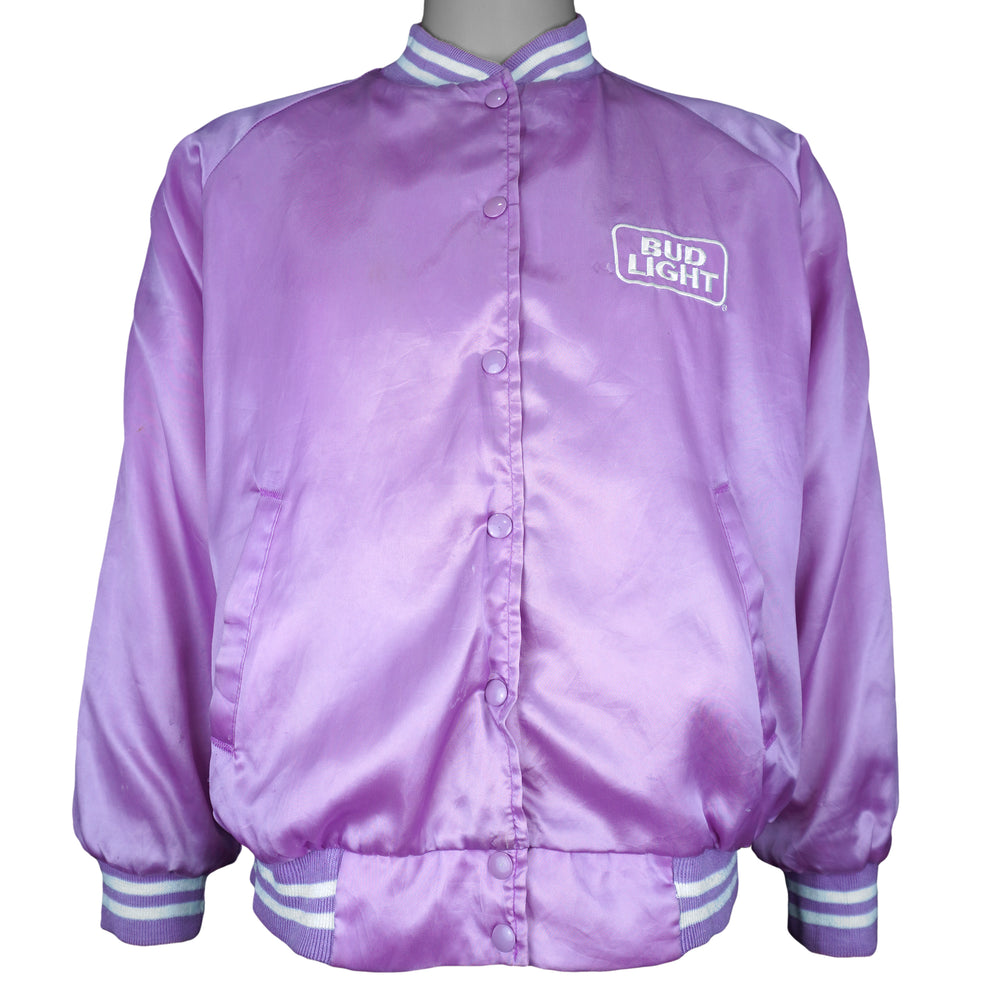 Budweiser - Purple Bud Light Satin Jacket 1990s Medium Vintage Retro