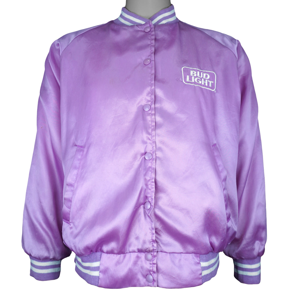 Budweiser - Purple Bud Light Satin Jacket 1990s Medium Vintage Retro